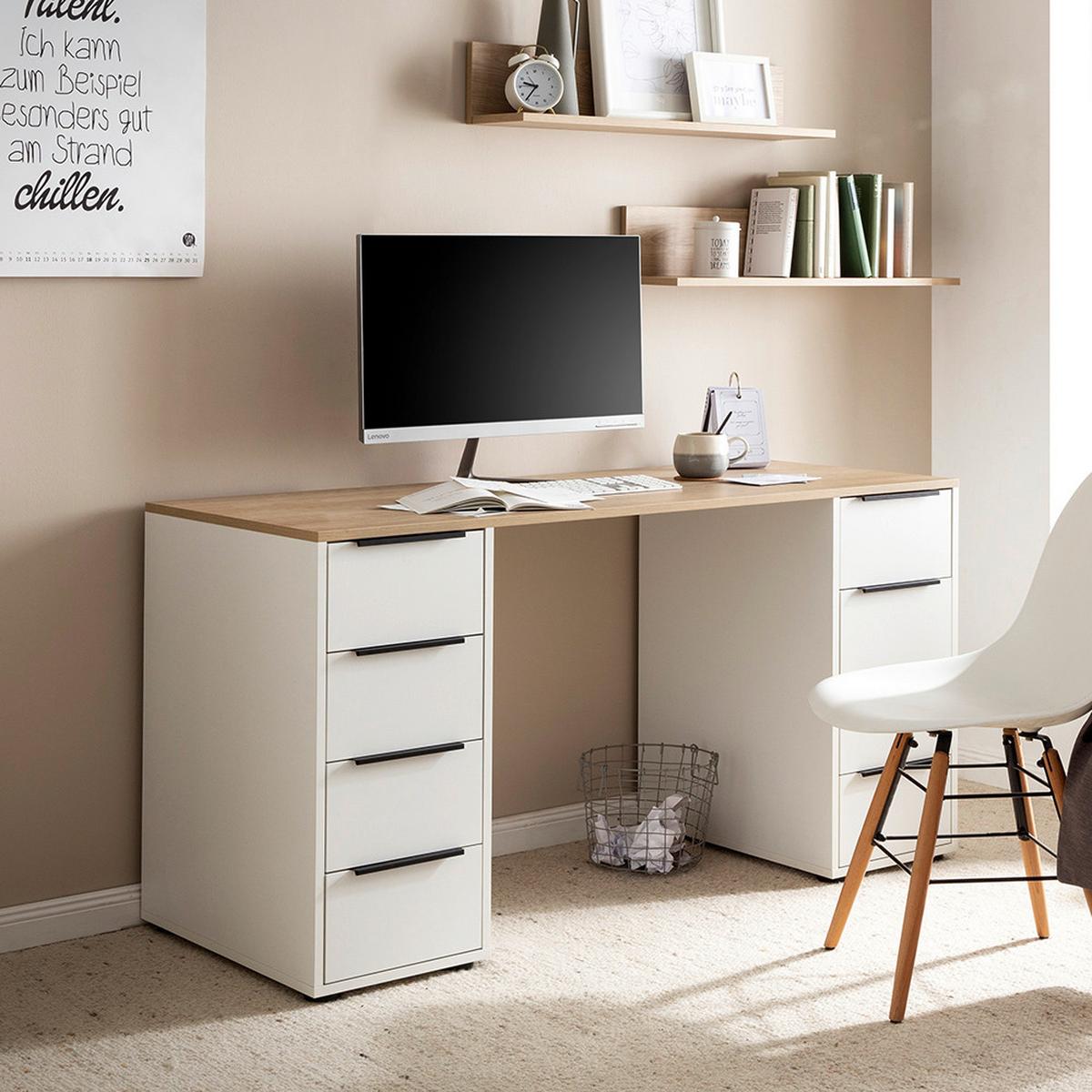 Schreibtisch Elma - Eichefarben/Weiß, MODERN, Holzwerkstoff (55,5/140/73,1cm) - MID.YOU