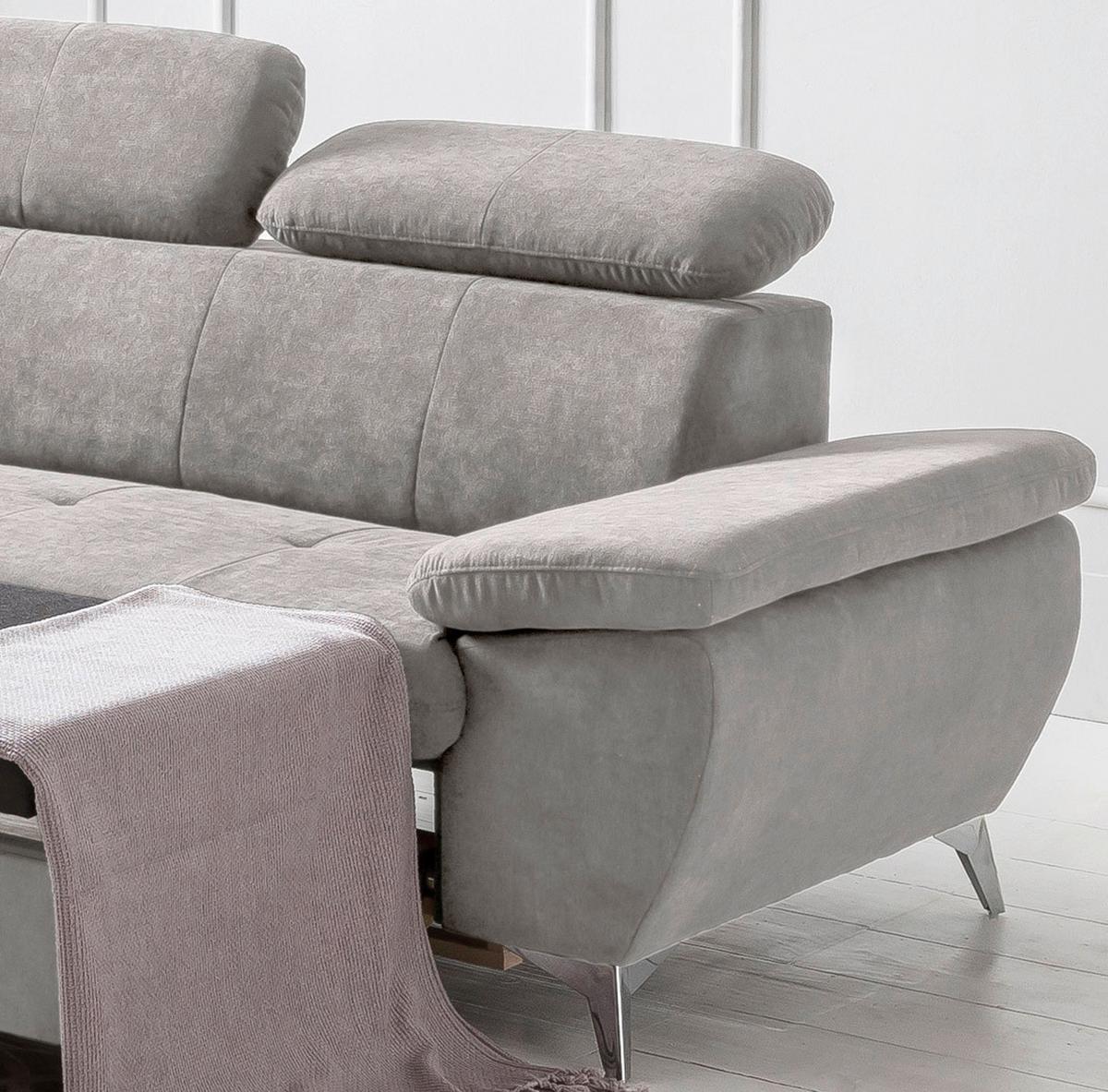 Ecksofa mit Schlaffunktion und Bettkasten Gisele Grau - Chromfarben/Grau, KONVENTIONELL, Textil (209/256cm) - Livetastic
