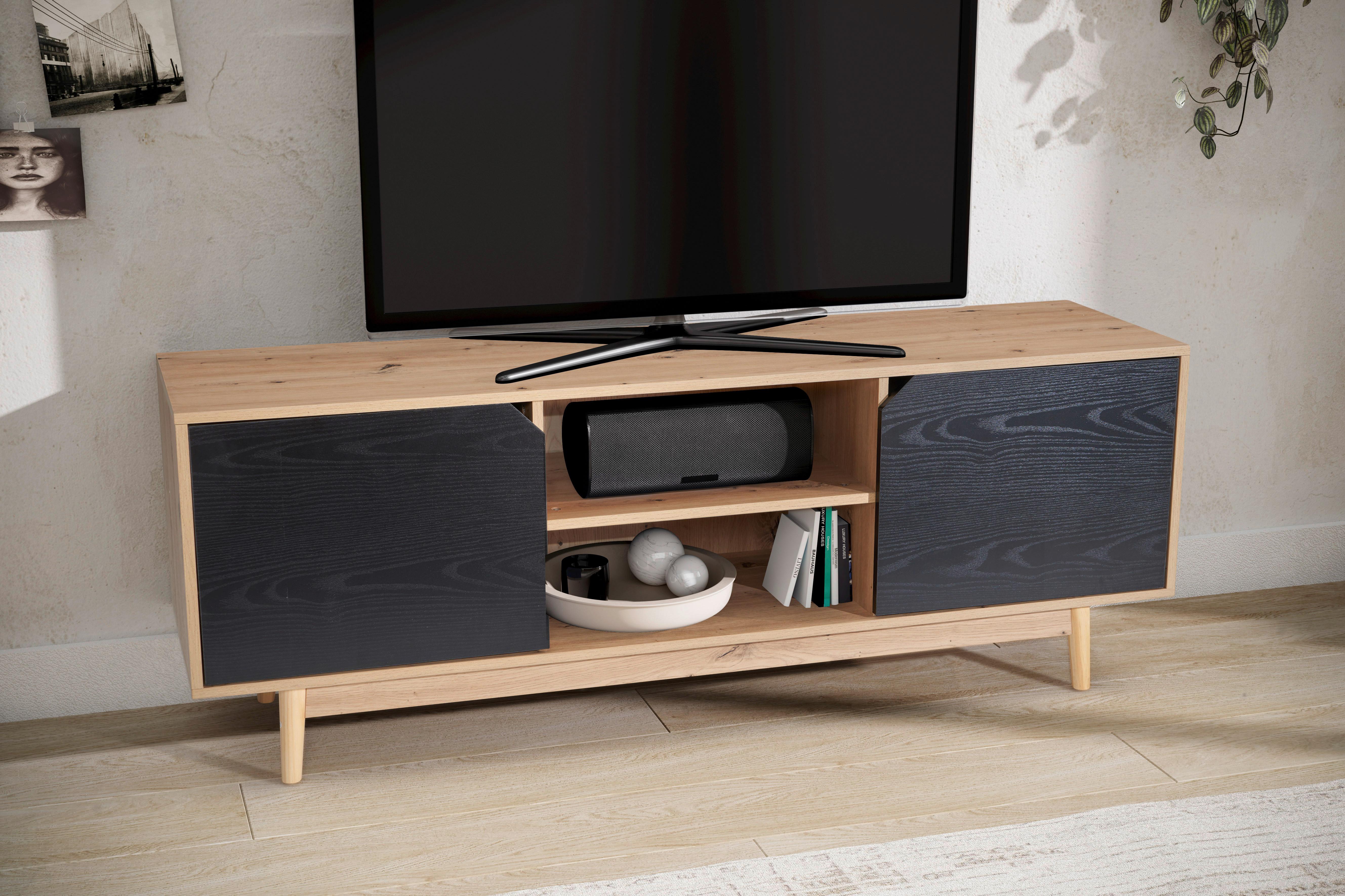 NÍZKA KOMODA WL6.817 - čierna/farba duba, Design, drevo/kompozitné drevo (150/55/40cm) - Livetastic
