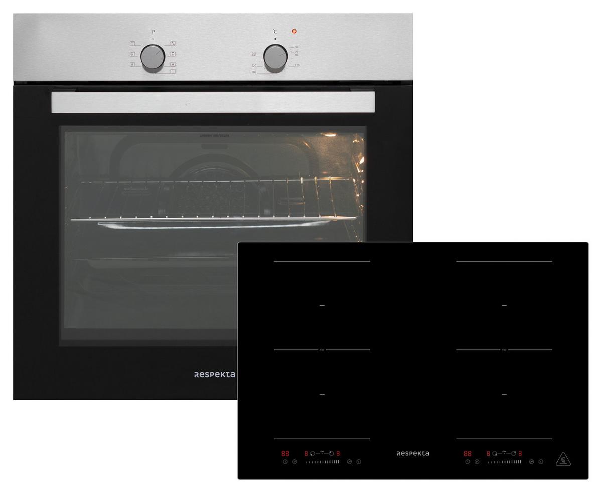 Einbauherd-Set B: 59,5 cm Induktion/ Autark - Edelstahlfarben/Schwarz, Trend, Glas/Metall (59,5/59,5/56,5cm) - Respekta