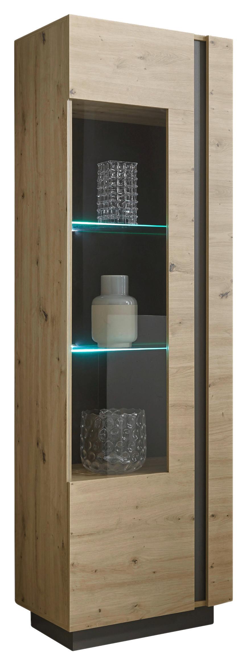 Vitrine Clair Grau/Eiche Dekor B: 60cm - Eiche Artisan/Grau, Design, Glas/Holzwerkstoff (60/194/40cm) - MID.YOU