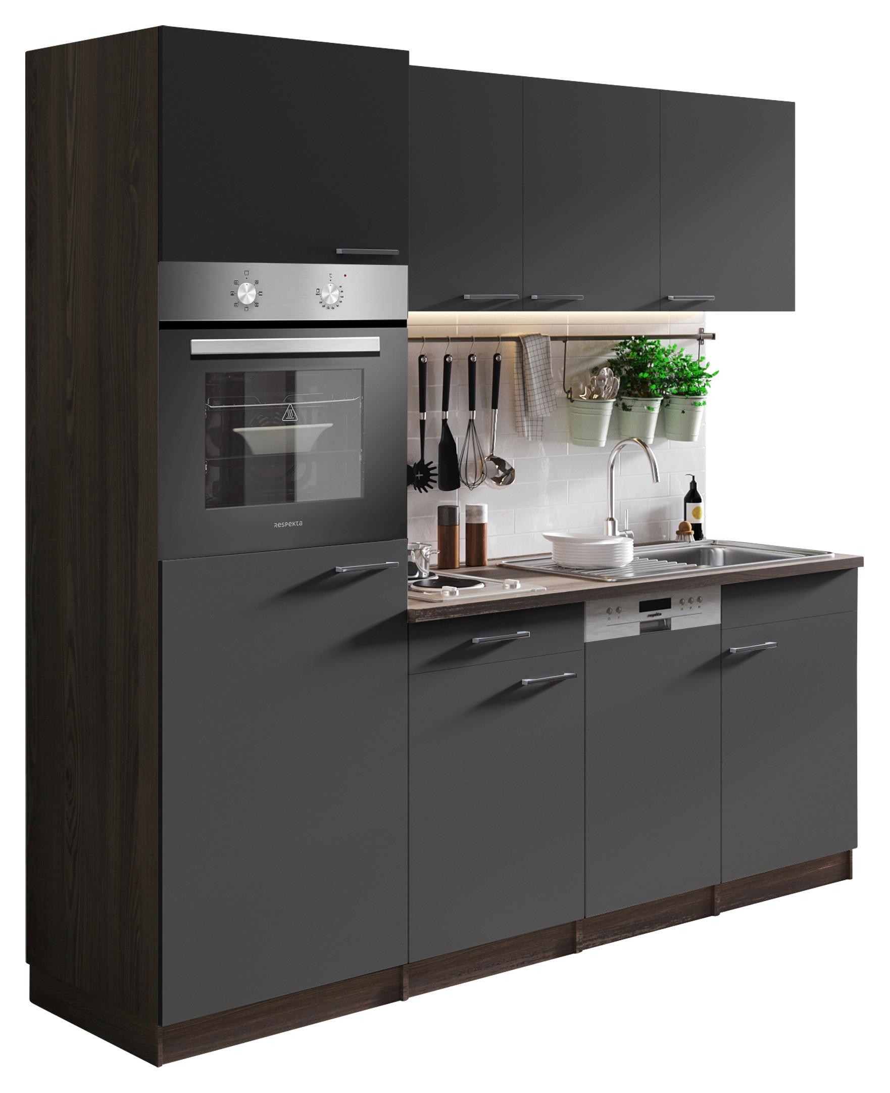 Küchenblock Oliver Singleküche 205 cm - Eichefarben/Grau, Basics, Holzwerkstoff (205cm) - Respekta