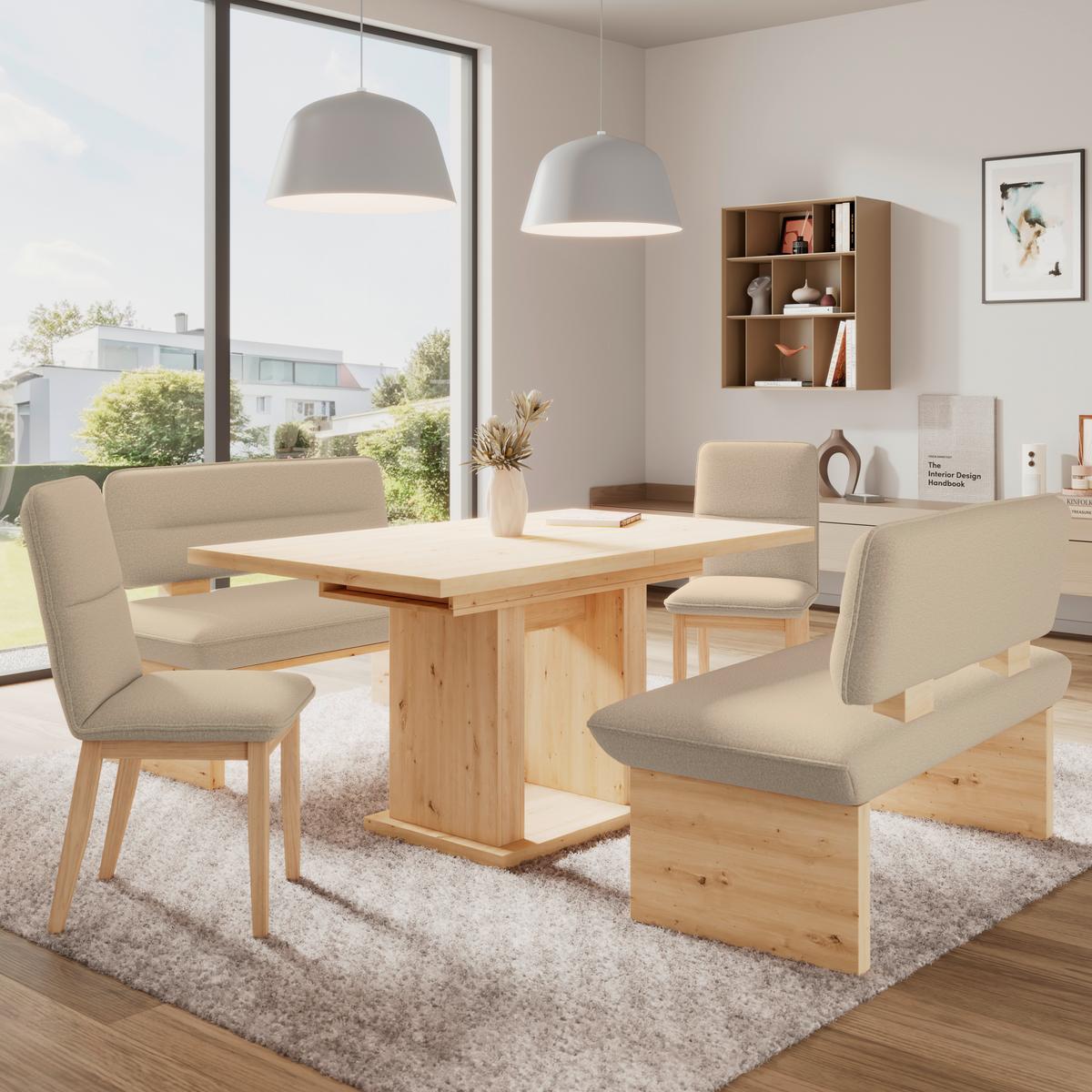 Sitzbank Beluna II Webstoff beige, B: 140cm - Eichefarben/Beige, KONVENTIONELL, Holzwerkstoff/Textil (140/87/67cm) - James Wood