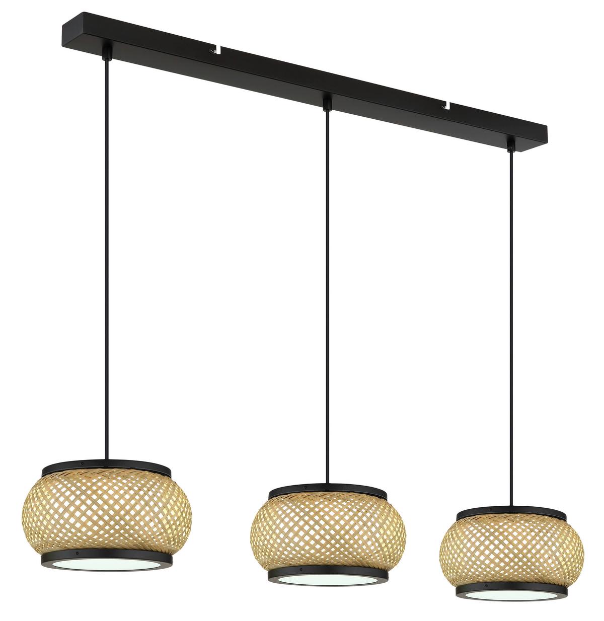 Led-hängeleuchte Memory-Funktion - Schwarz/Naturfarben, Design, Holz/Kunststoff (92/22/120cm) - Globo