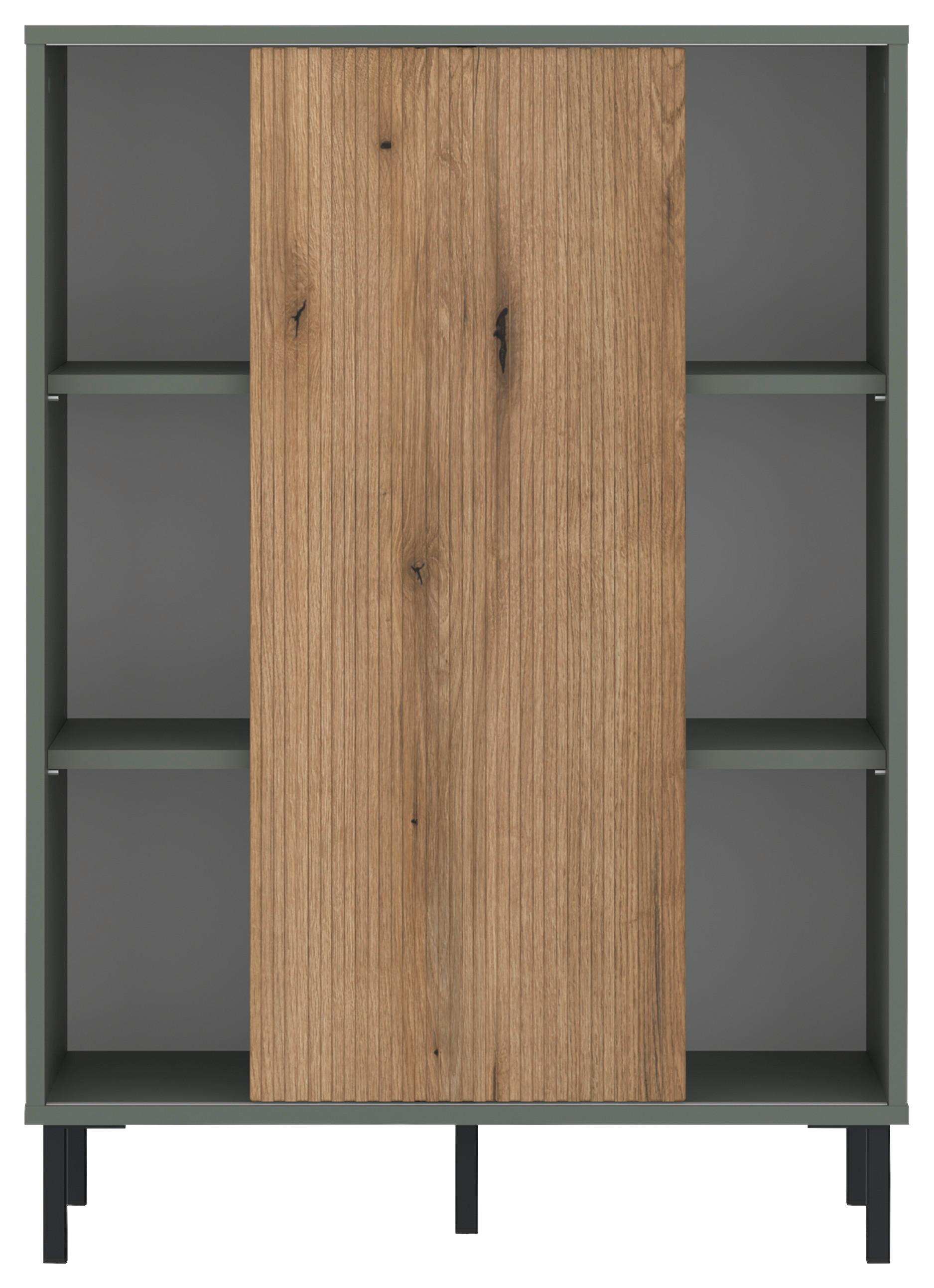 Kommode Pozzi Graugrün/Eichefarben B: 75 cm - Eichefarben/Schwarz, Trend, Holzwerkstoff (75/105,2/40cm)
