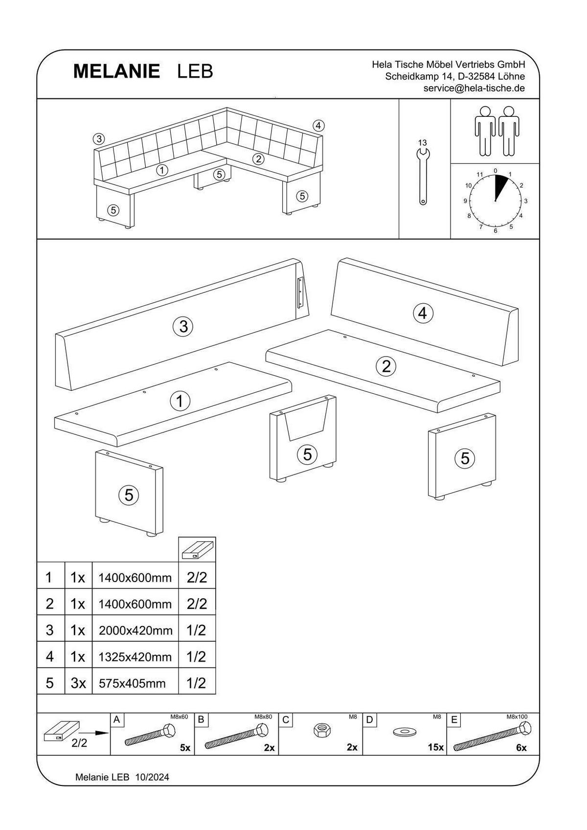Eckbank Melanie Leb - Anthrazit, MODERN, Holz/Textil (200/90cm) - MID.YOU