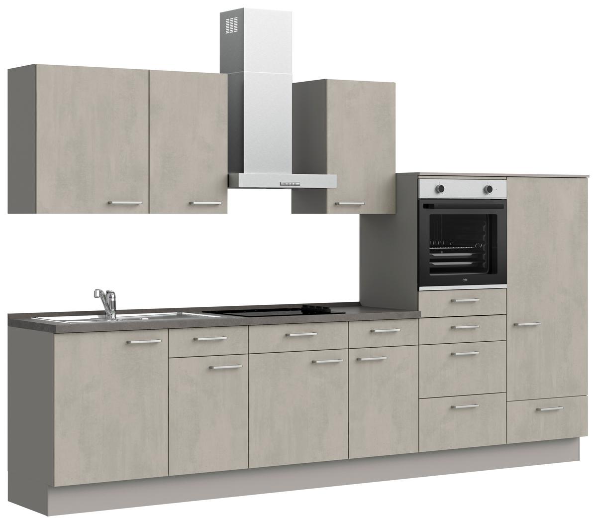 Kuchynská linka 330 cm, betónová sivá - sivá/farba ušľachtilej ocele, Modern, kov/kompozitné drevo (330cm) - Nobilia