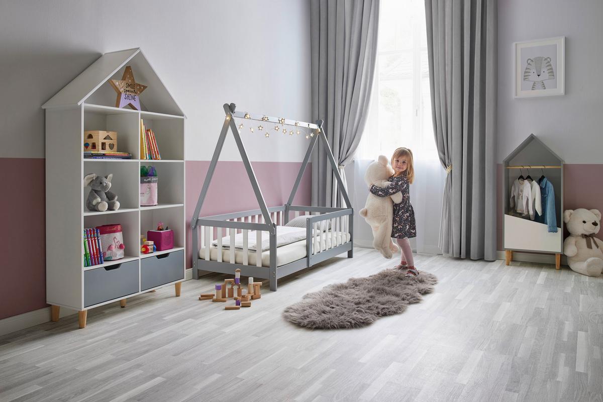 Dětská skříň ve tvaru domečku Adelia - šedá/bílá, Moderní (48/116/30cm) - Bessagi Kids
