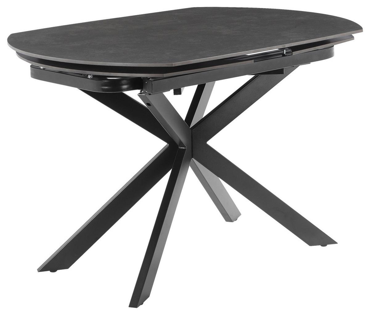 Esstisch Senna Grau/Schwarz L: 120-180 cm - Schwarz/Grau, MODERN, Stein/Metall (120-180/90/75.5-79cm) - P & B