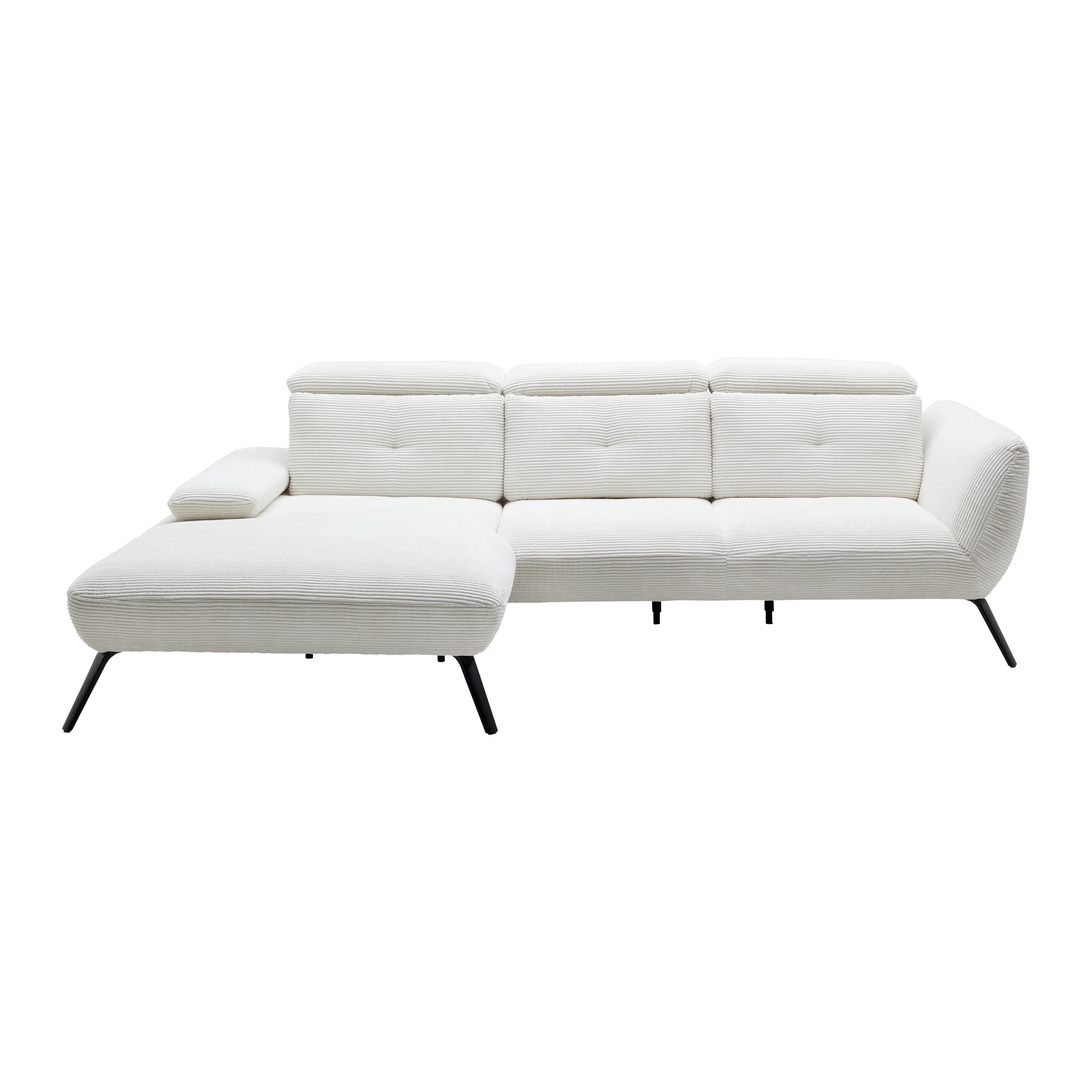 Rohová sedačka SEATTLE, levá, bílý manšestr, bez polštářů - bílá/černá, Moderní, kov/kompozitní dřevo (196/301cm) - Premium Living