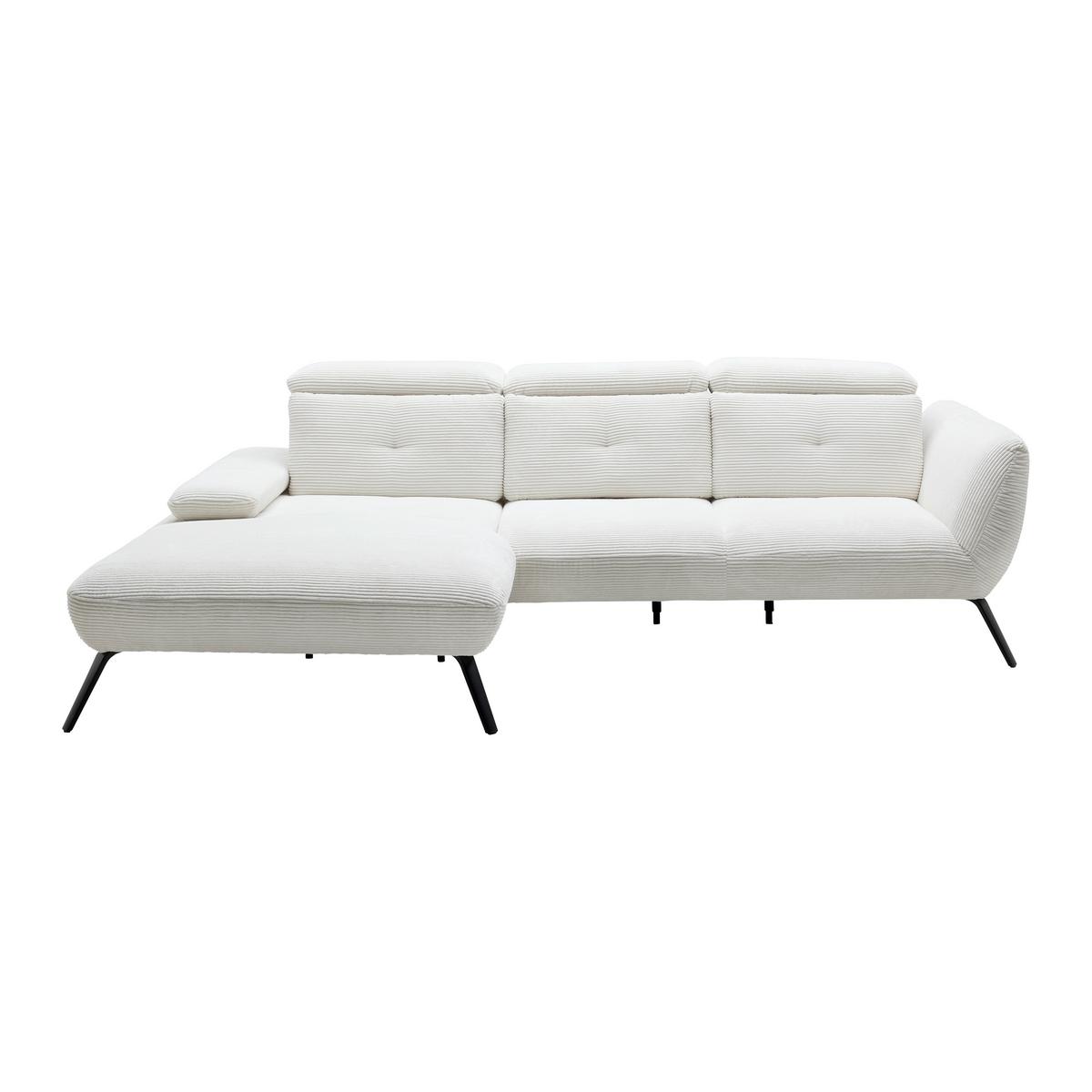 Rohová sedačka SEATTLE, levá, bílý manšestr, bez polštářů - bílá/černá, Moderní, kov/kompozitní dřevo (196/301cm) - Premium Living