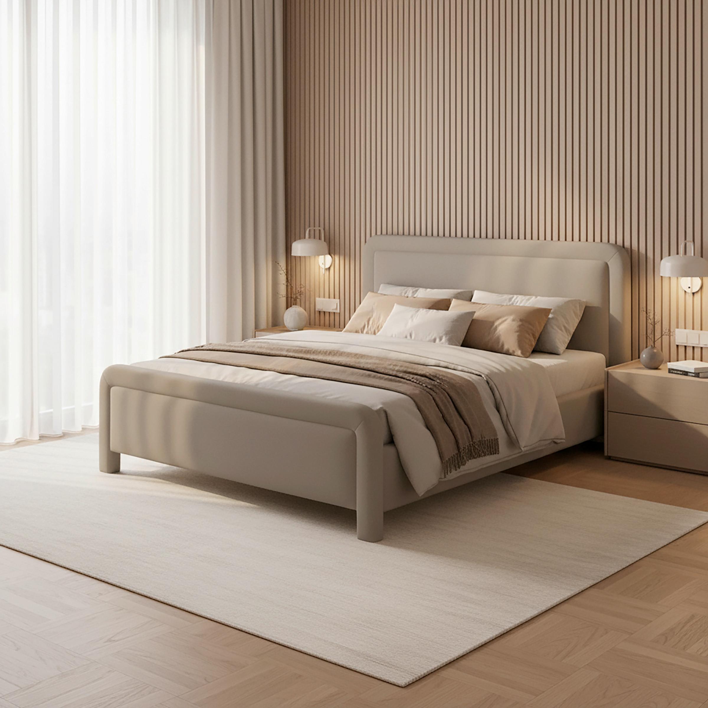 Čalúnená posteľ XIRELIA 160x200 cm, sivohnedá - prírodná farba/farba duba, Modern, kov/drevo (160/200cm) - Bessagi Home