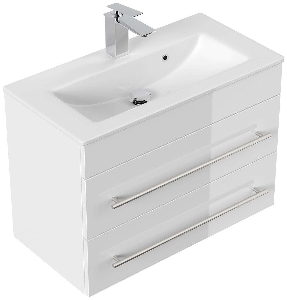 Waschtischkombi Portus Weiß Hg B: 70,4 cm - Weiß Hochglanz/Weiß, MODERN, Keramik/Holzwerkstoff (70,4cm) - MID.YOU