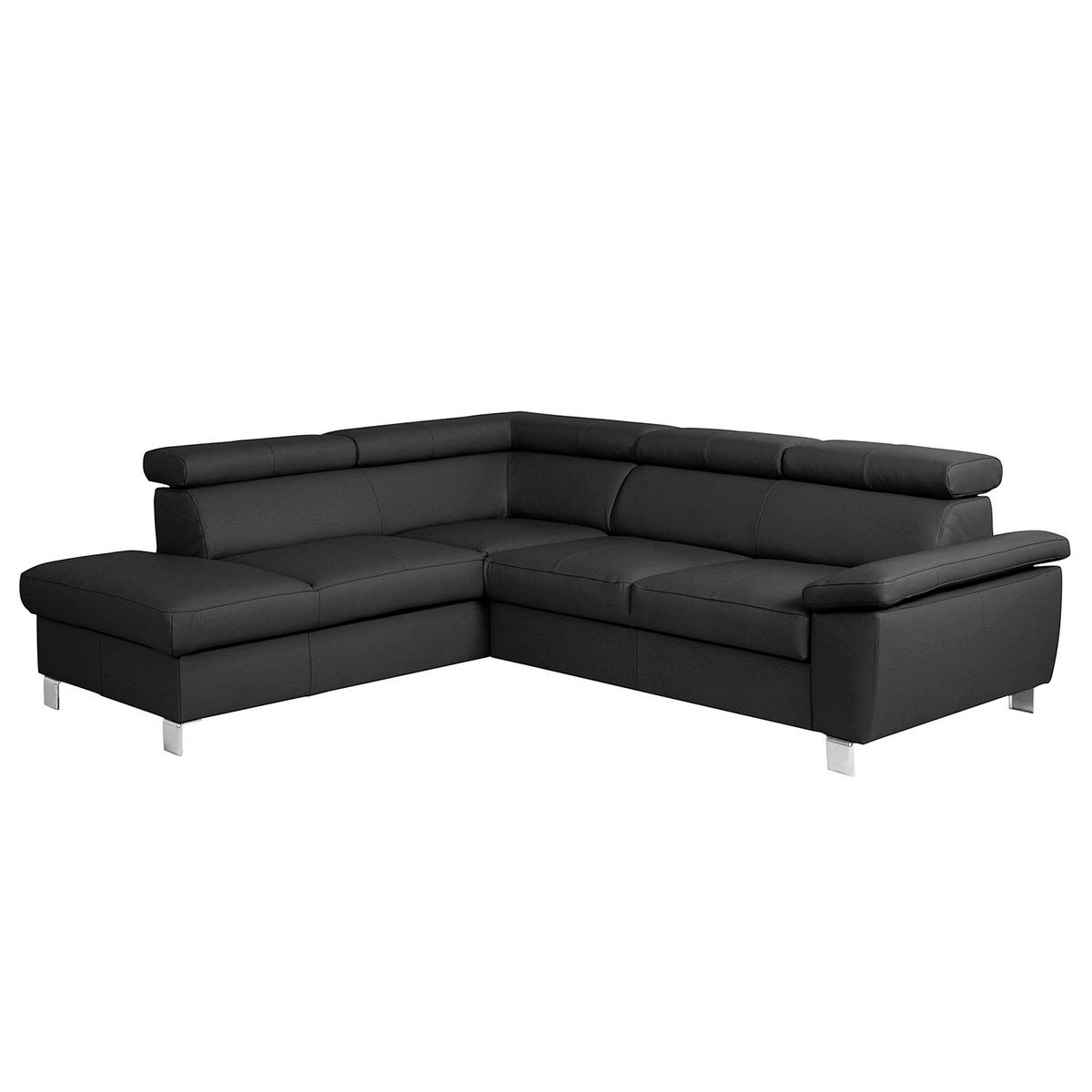 Ecksofa Lugano Teilleder Schwarz 208x248 - Chromfarben/Schwarz, Design, Leder/Textil (208/248cm) - Livetastic