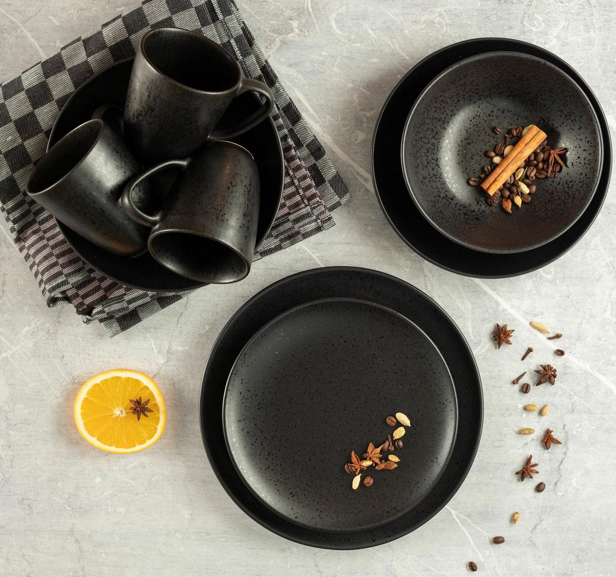 Frühstücksset Essential Schwarz, 18-Teilig - Schwarz, Trend, Keramik - Mäser
