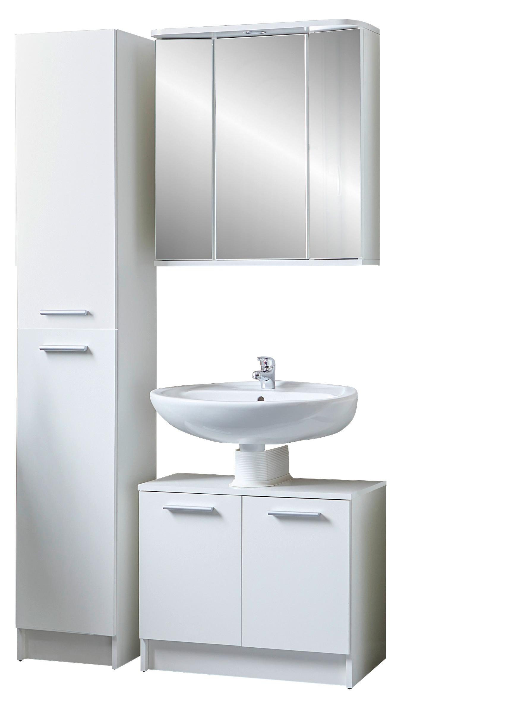 Badezimmer Verona Weiß Dekor 3-Teilig - Weiß, KONVENTIONELL, Glas/Holzwerkstoff (96,6/189/32,5cm)