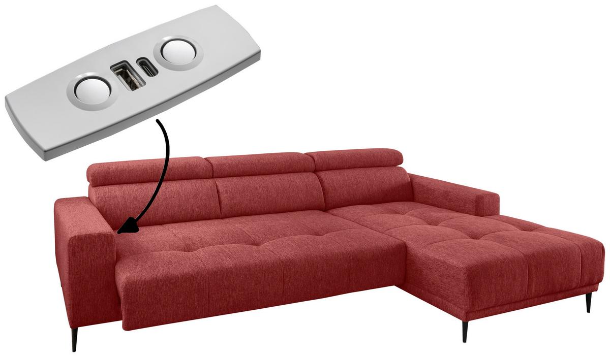 Ecksofa Intera, Rot S: 276x188 Cm - Rot/Schwarz, KONVENTIONELL, Textil (276/188cm) - Livetastic