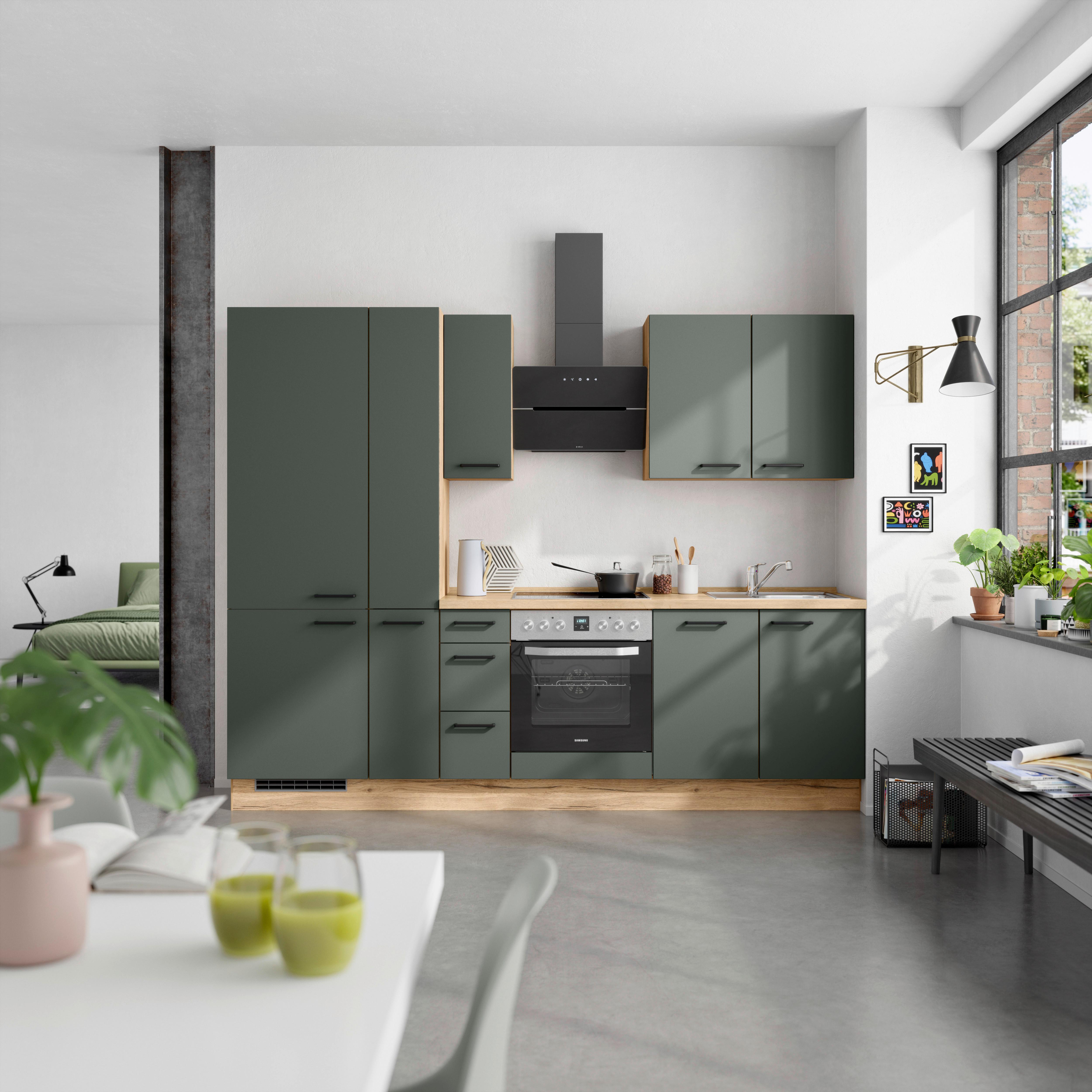 Küchenleerblock Easytouch High-Line, H3 Links - Dunkelgrün/Eichefarben, MODERN, Holzwerkstoff (270cm) - Nobilia