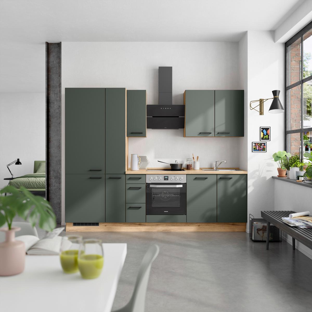 Küchenleerblock Easytouch High-Line, H3 Links - Dunkelgrün/Eichefarben, MODERN, Holzwerkstoff (270cm) - Nobilia
