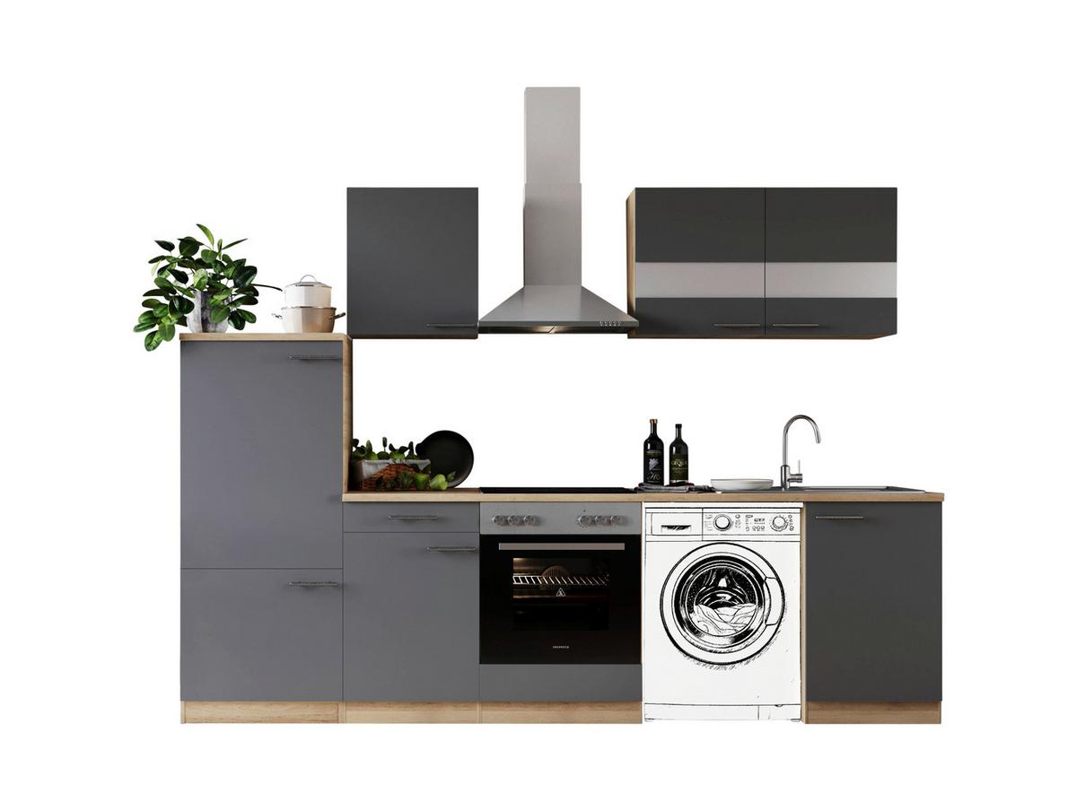 Küchenblock Merle Grau B: 280 cm - Eichefarben/Grau, Basics, Glas/Holzwerkstoff (280cm) - Respekta