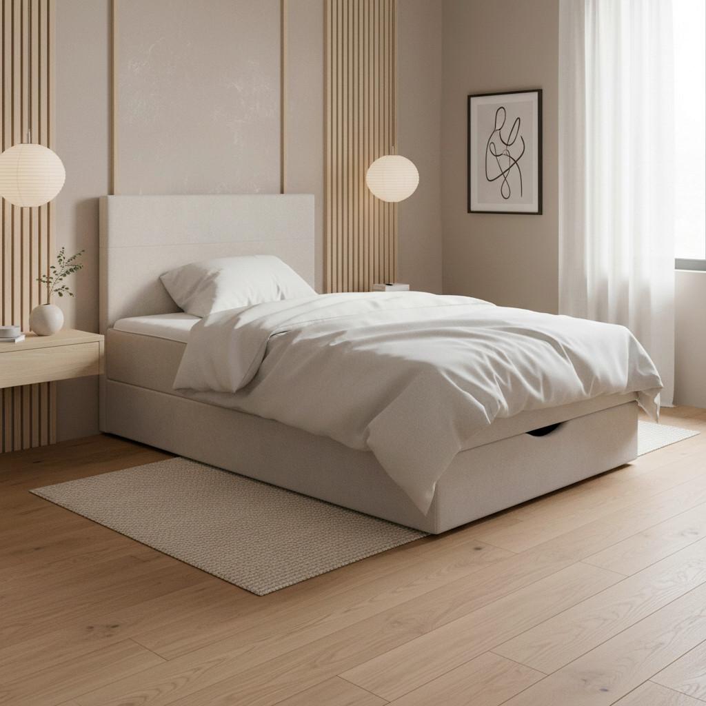 Boxspringová posteľ ACE 120x200, svetlosivá - čierna/svetlosivá, Modern, drevo/textil (120/200cm) - Bessagi Home