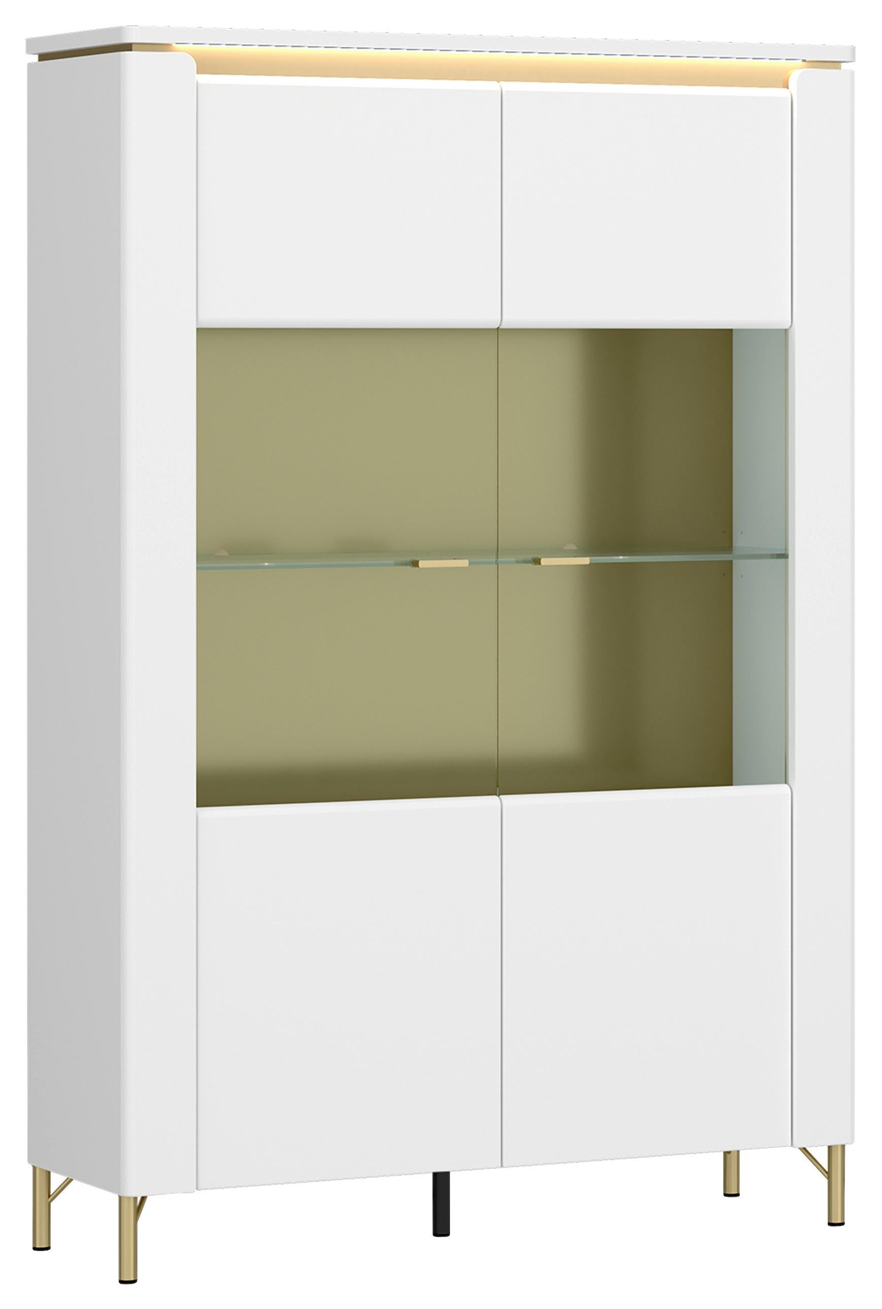 Vitrine Lazio Weiß B: 110,4 Cm - Weiß Hochglanz/Goldfarben, Trend, Glas/Holzwerkstoff (110,4/169,2/40cm)