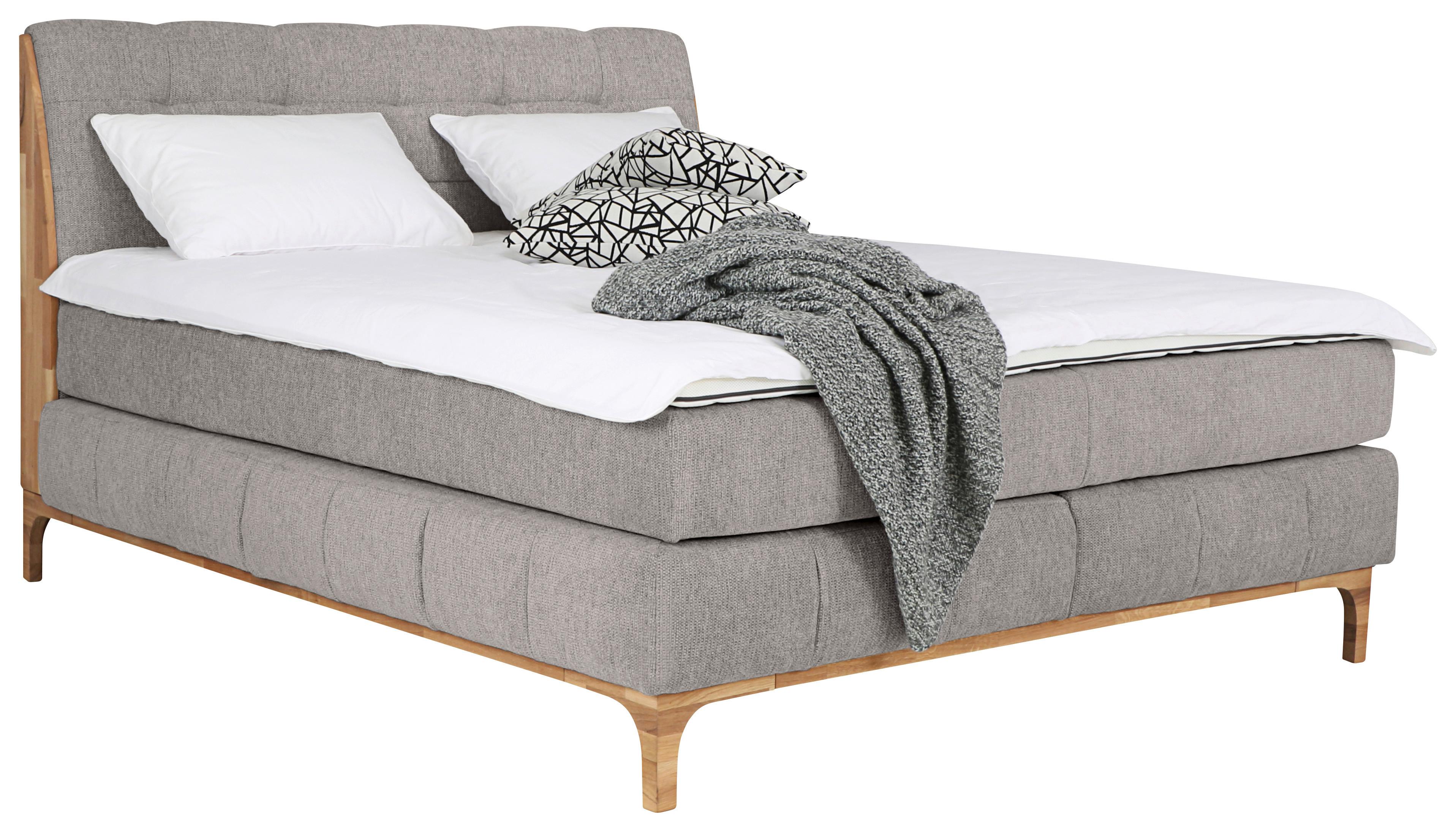 Boxspringbett Moon mit Topper 160x200 cm - Sandfarben/Eichefarben, MODERN, Holz/Holzwerkstoff (160/200cm) - MID.YOU