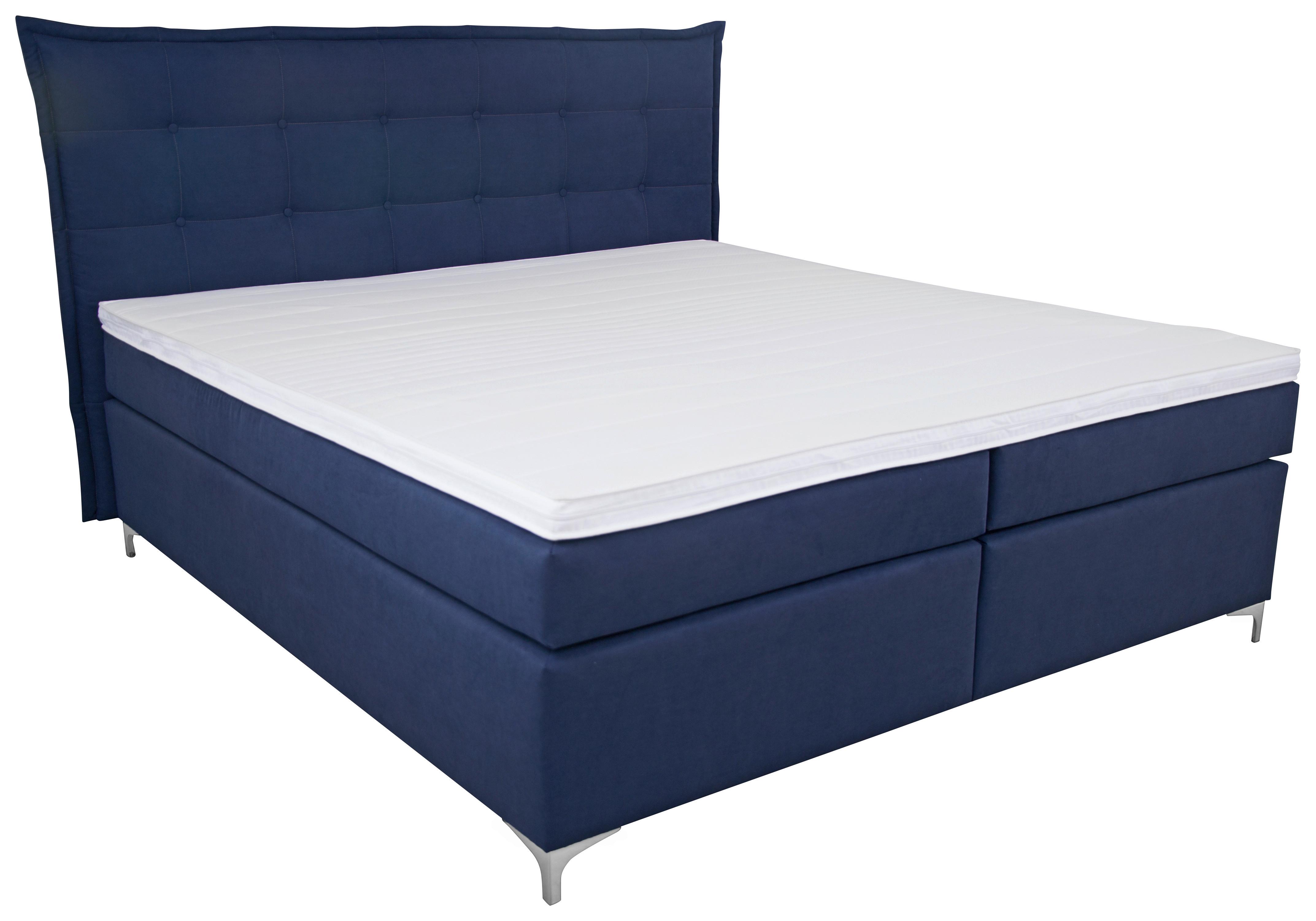 Boxspringbett mit Topper 180x200 Blau Fabio - Blau, MODERN, Textil (180/200cm)