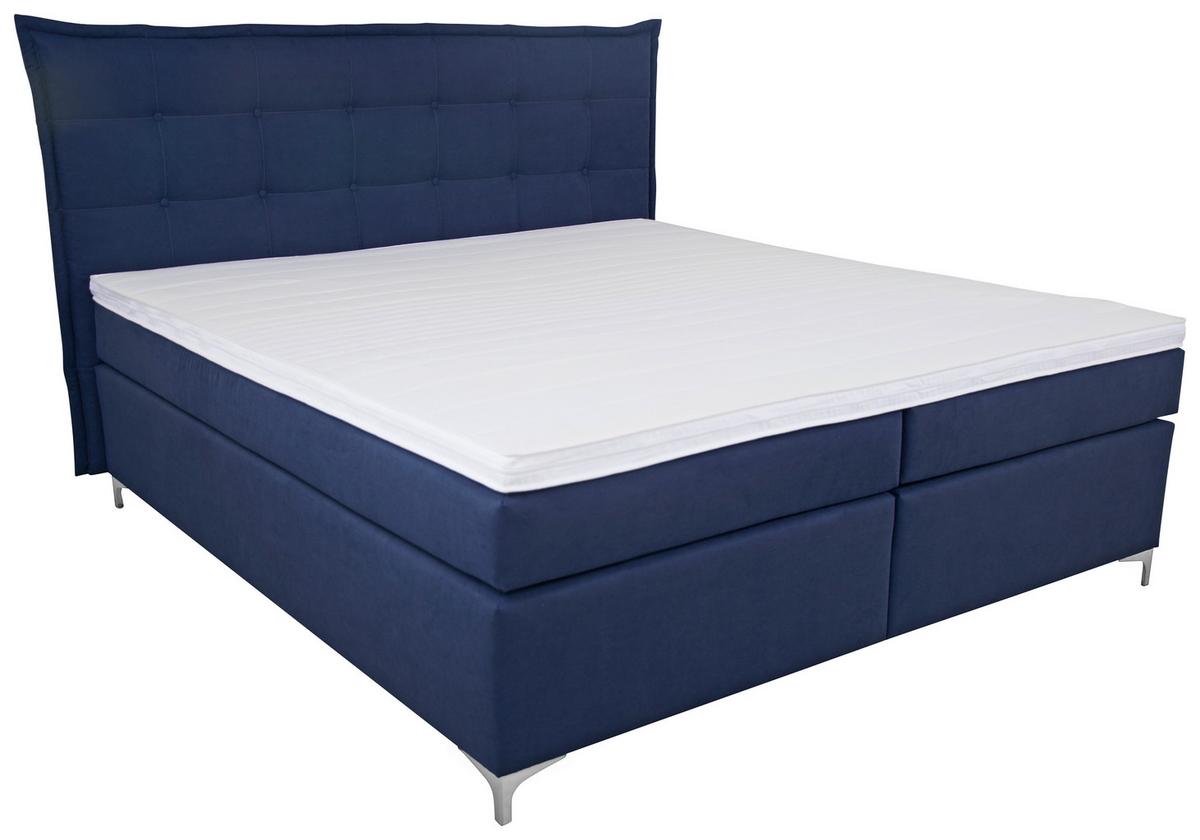 Boxspringbett Mit Topper 180x200 Blau Fabio - Blau, MODERN, Textil (180/200cm)