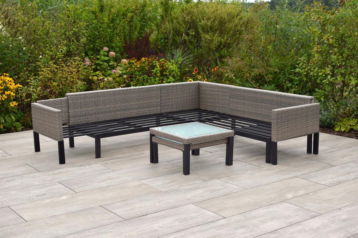 Loungegarnitur 3-Tlg Amantea Metall/Kunststoff mit Kissen - Beige, MODERN, Glas/Kunststoff (200/200cm) - Gardenson