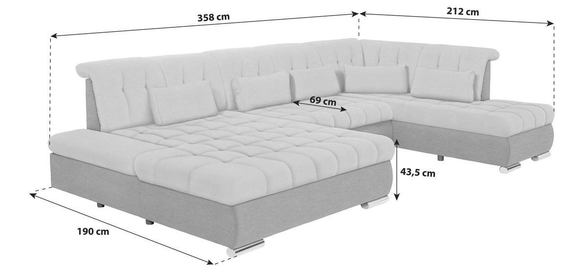 Wohnlandschaft mit Schlaffunktion Madera Webstoff - Anthrazit/Silberfarben, MODERN, Kunststoff/Textil (190/358/212cm) - Ondega