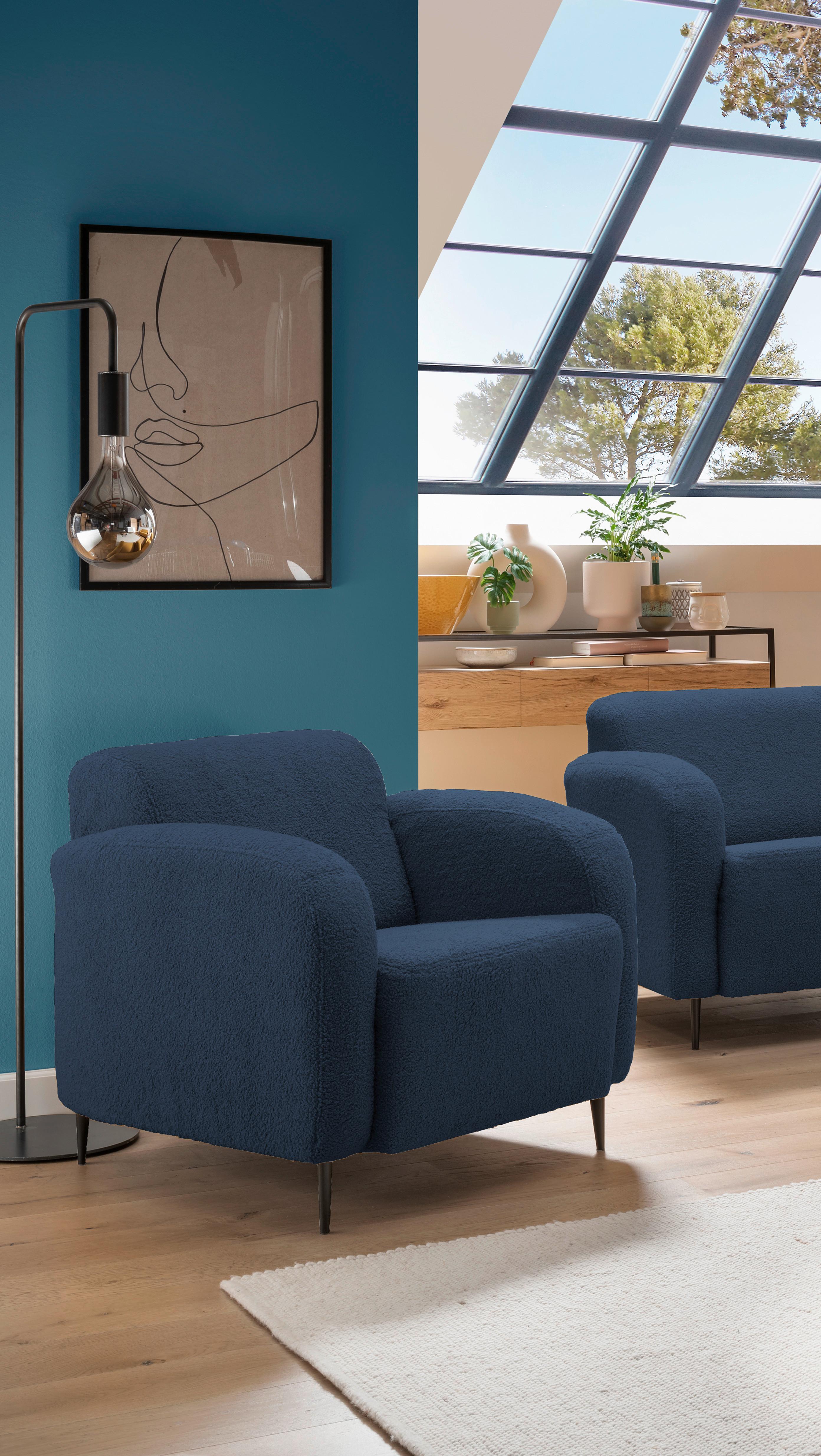 Polstersessel mit Armlehnen Marone Blau Teddystoff - Blau/Schwarz, MODERN, Textil (85/76/90cm) - Livetastic