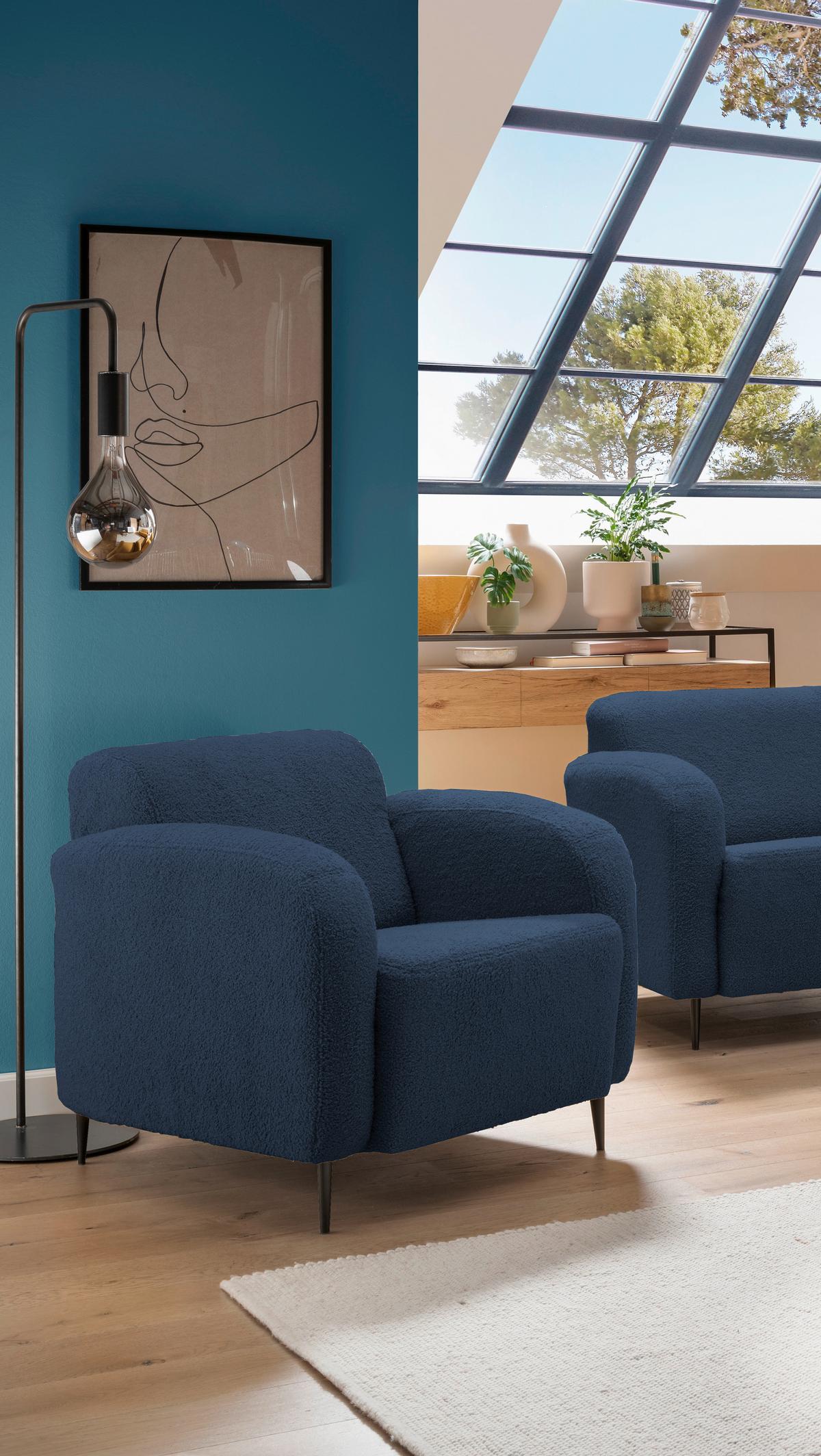 Polstersessel mit Armlehnen Marone Blau Teddystoff - Blau/Schwarz, MODERN, Textil (85/76/90cm) - Livetastic