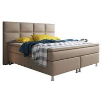 Boxspringbett mit Topper / Matratze 180x200 cm Miami - Silberfarben/Cappuccino, KONVENTIONELL, Leder/Textil (200/125/210cm) - MID.YOU
