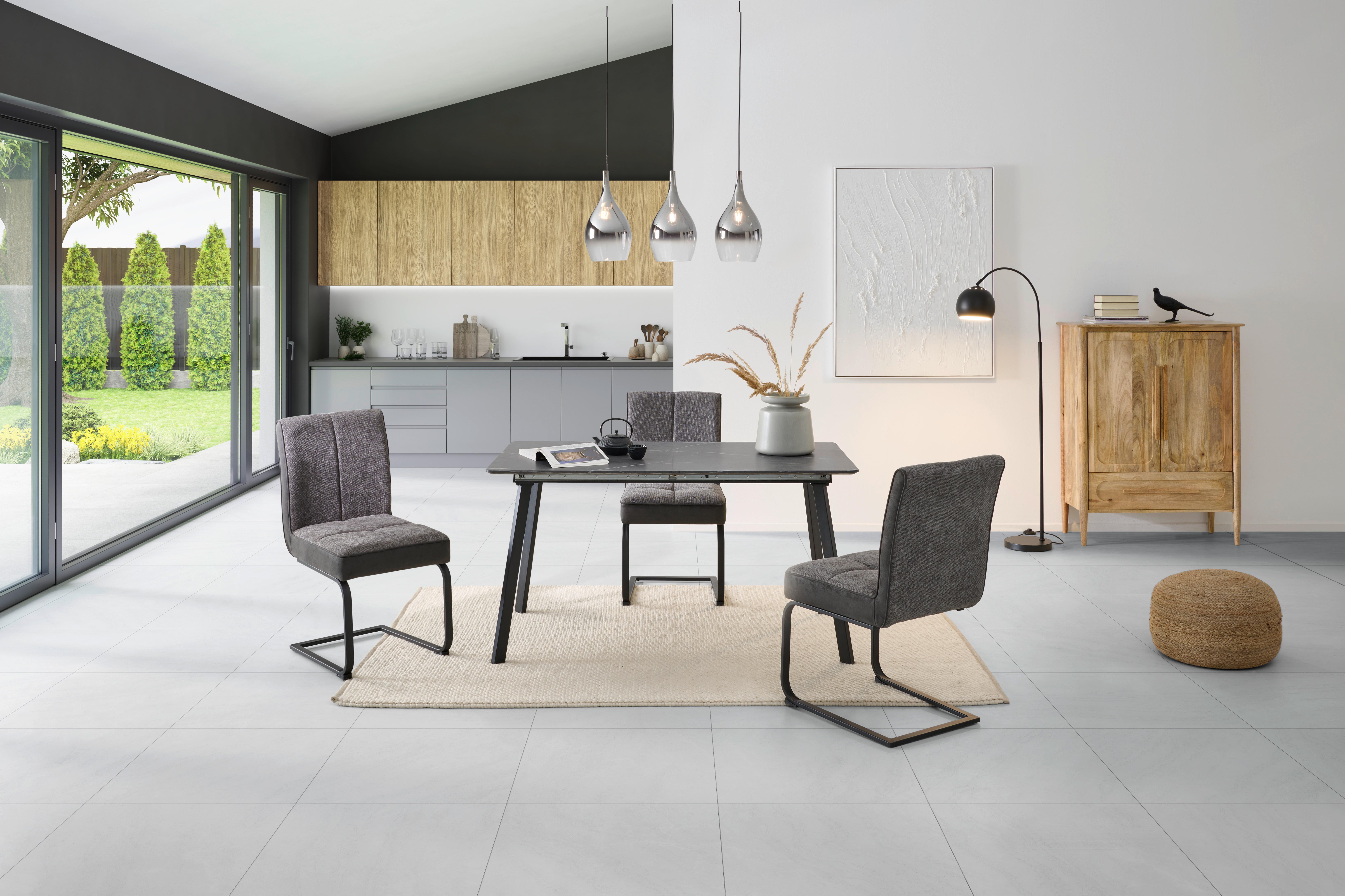 Ausziehtisch Elian Grau, B: 140-180 Cm - Schwarz/Grau, KONVENTIONELL, Holzwerkstoff/Metall (140/180/75/80cm) - MID.YOU