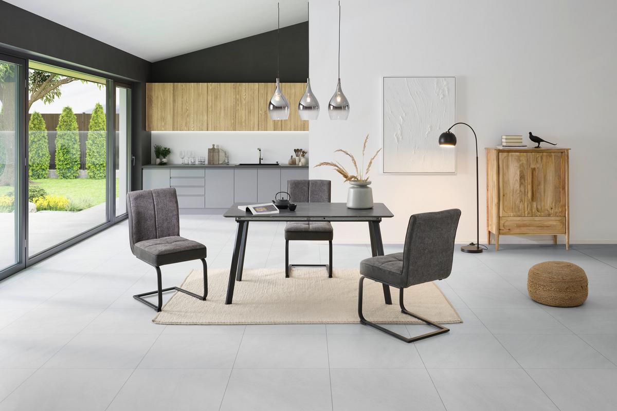 Ausziehtisch Elian Grau, B: 140-180 Cm - Schwarz/Grau, KONVENTIONELL, Holzwerkstoff/Metall (140/180/75/80cm) - MID.YOU