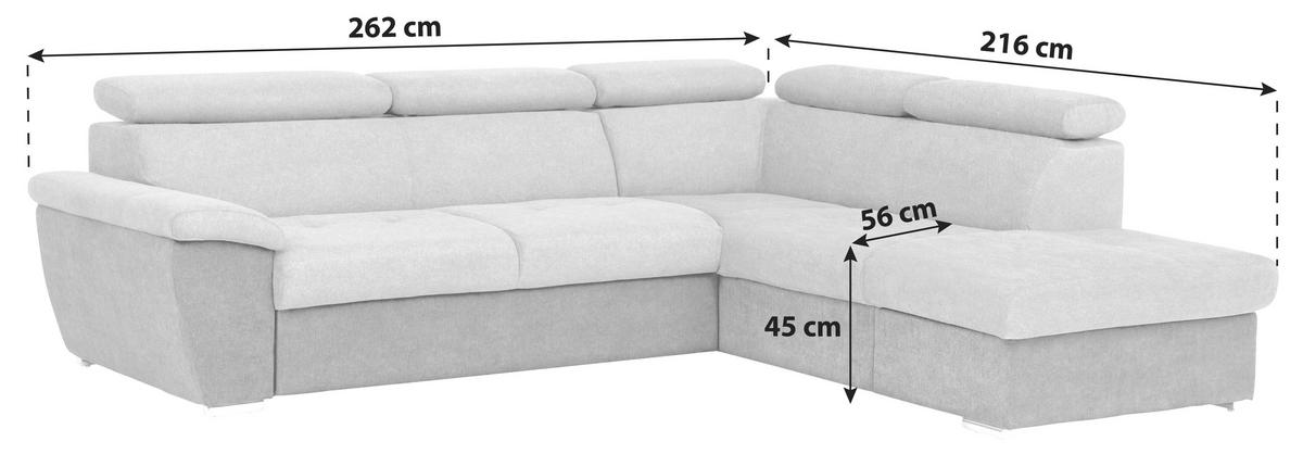 Ecksofa Mit Schlaffunktion Antero Und Bettkasten Grau - Chromfarben/Dunkelgrau, Design, Textil (262/216cm) - Livetastic