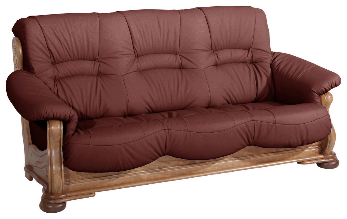 3-sitzer-sofa Tennessee Rot Echtleder - Eichefarben/Rot, LIFESTYLE, Leder/Holz (205/95/95cm) - Max Winzer