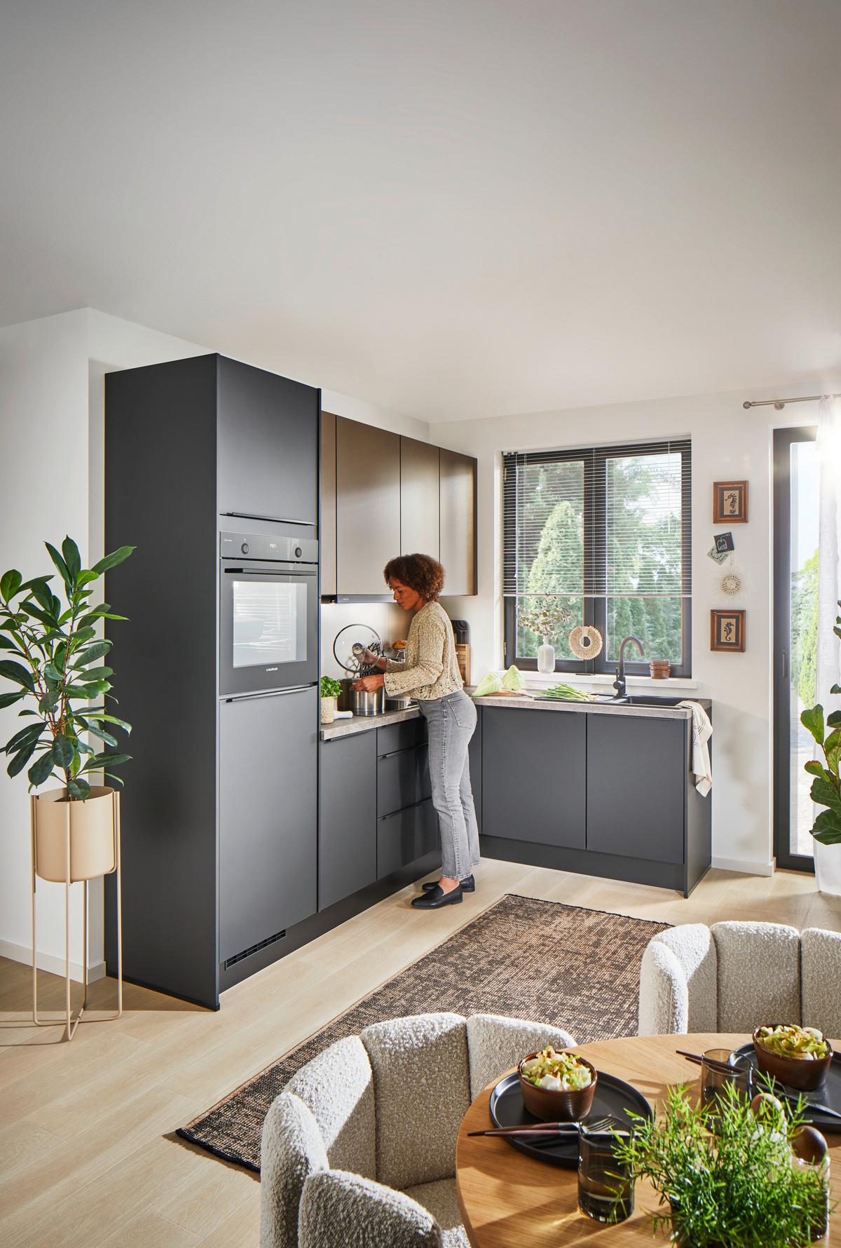 Eckküche Pn210/205 - Taupe/Schwarz, Basics, Holzwerkstoff (264/178cm) - Pino