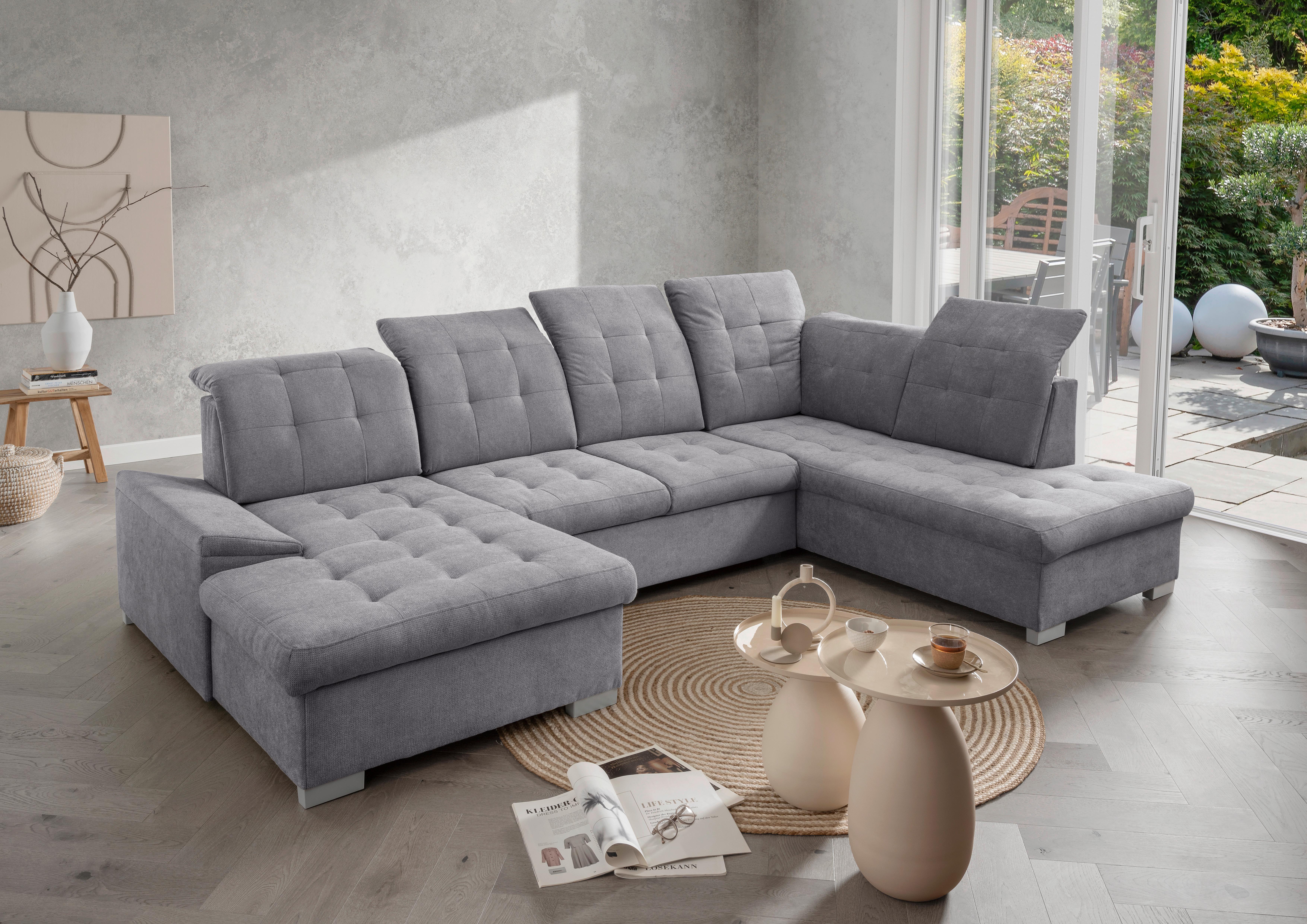 Wohnlandschaft Zira Dunkelgrau U: 169x330x212cm - Chromfarben/Dunkelgrau, MODERN, Textil (169/330/212cm) - Livetastic