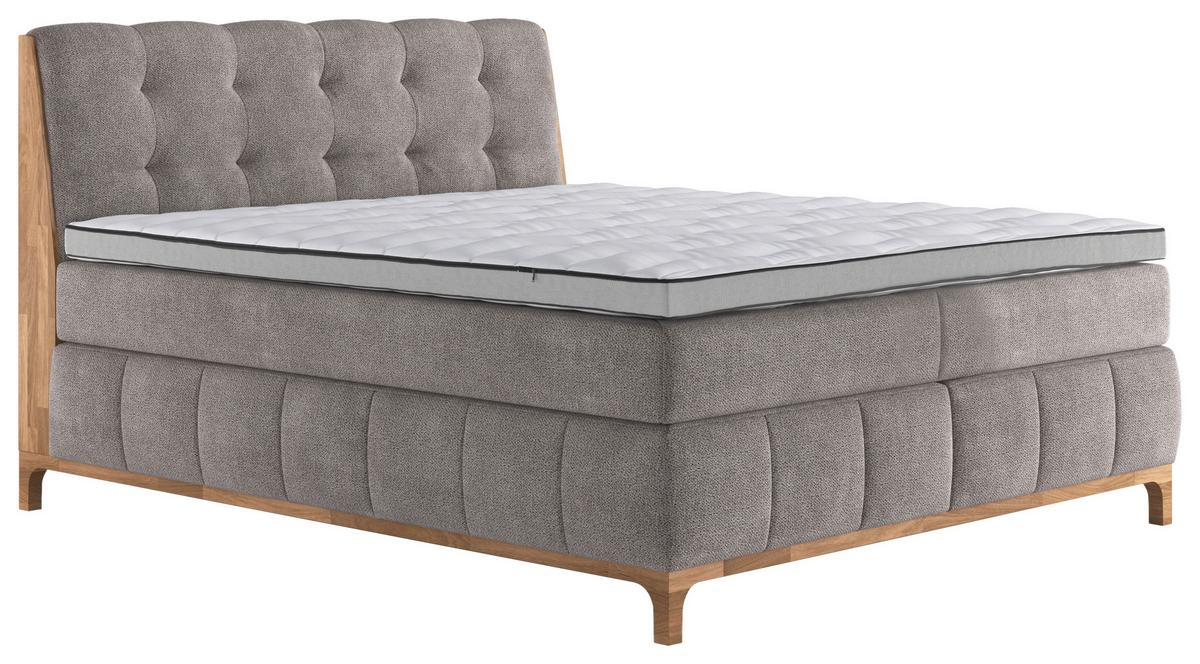 Boxspringbett Moon mit Topper 180x200 cm - Taupe/Eichefarben, MODERN, Holz/Holzwerkstoff (180/200cm) - MID.YOU