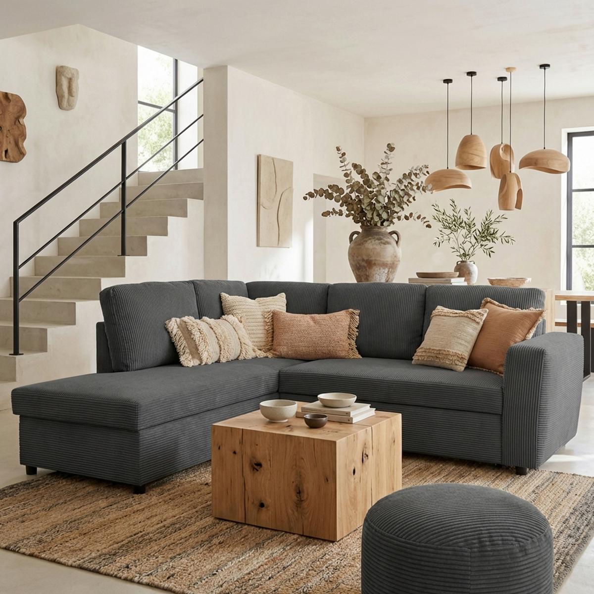 Ecksofa mit Schlaffunktion Toulouse anthrazit, 206x224cm - Anthrazit/Schwarz, Trend, Holz/Textil (206/224cm)
