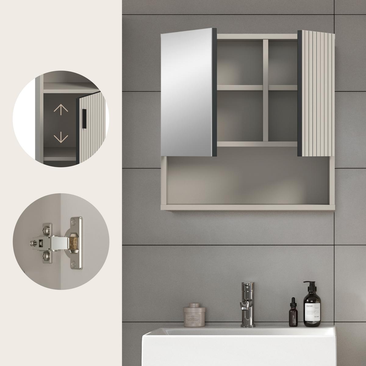 SPIEGELSCHRANK Mone Kaschmir B: 60cm - Kaschmir, Trend, Glas/Holzwerkstoff (60/55/17cm) - MID.YOU