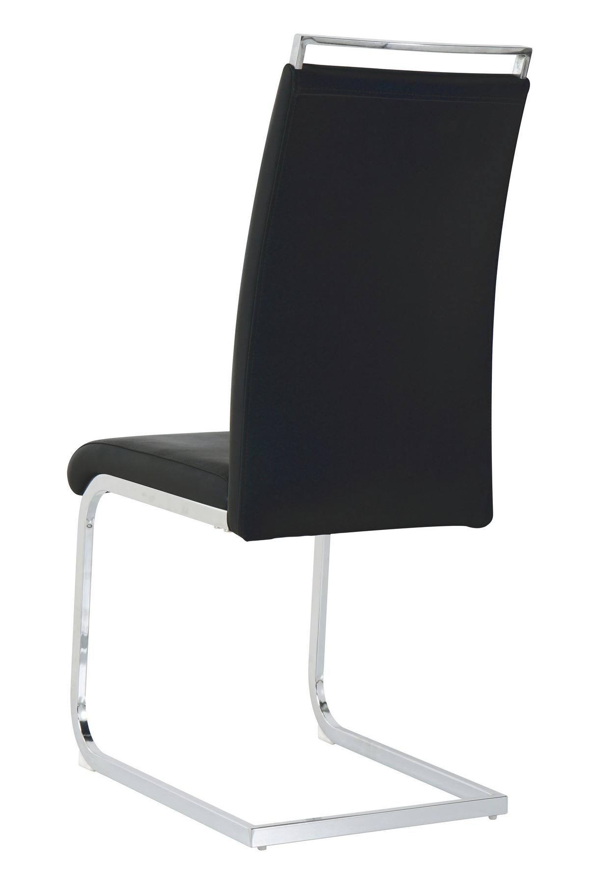 Stuhl-set Lederlook Schwarz, B: 42cm - Silberfarben/Schwarz, Design, Kunststoff/Textil (42/101/58cm) - Livetastic