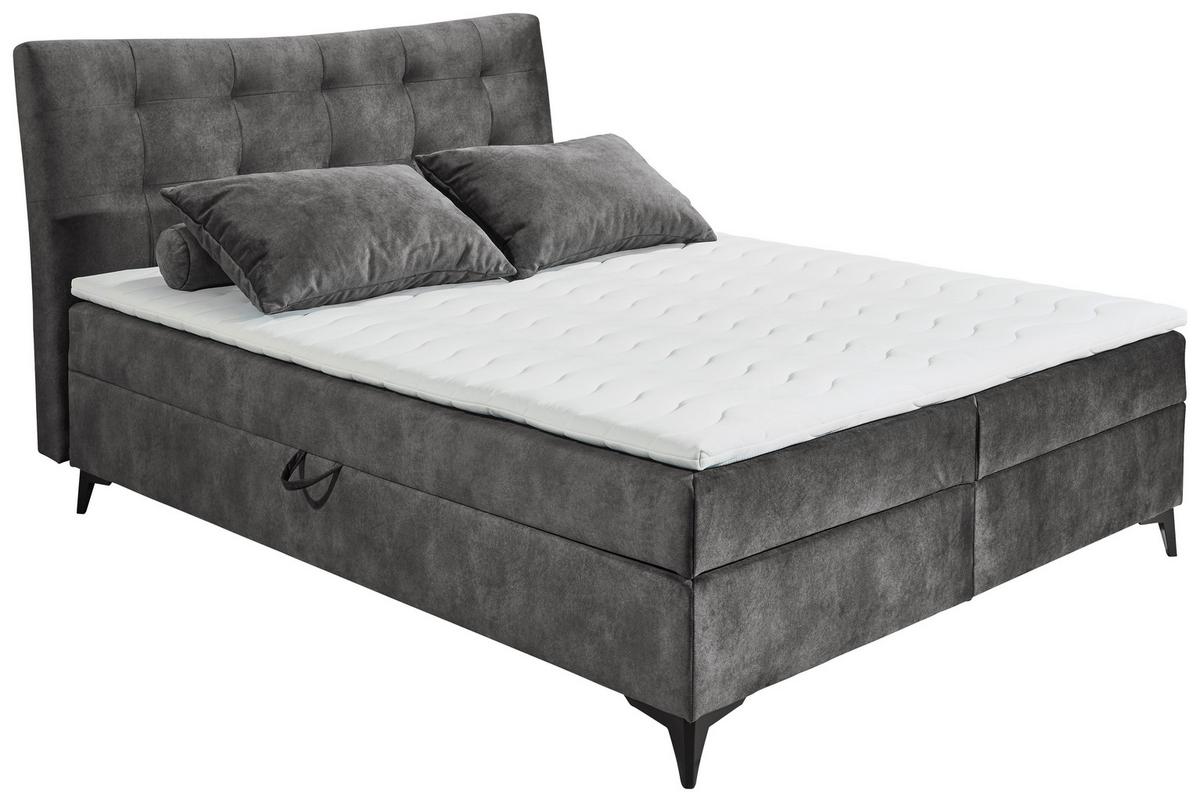 Boxbett Mit Topper+bettkasten 180x200 Cm Melrose - Anthrazit/Schwarz, MODERN, Holzwerkstoff/Textil (180/200cm) - MID.YOU