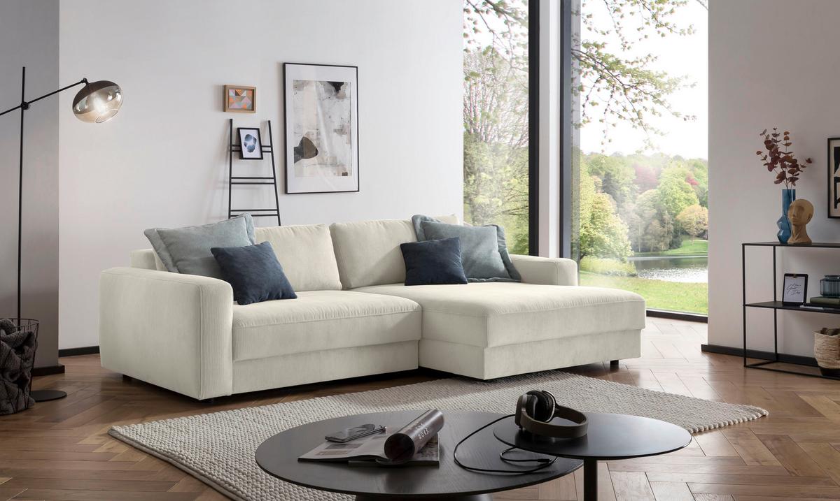 Ecksofa Bourbon - Creme/Schwarz, MODERN, Textil (250/176cm) - Trendmanufaktur