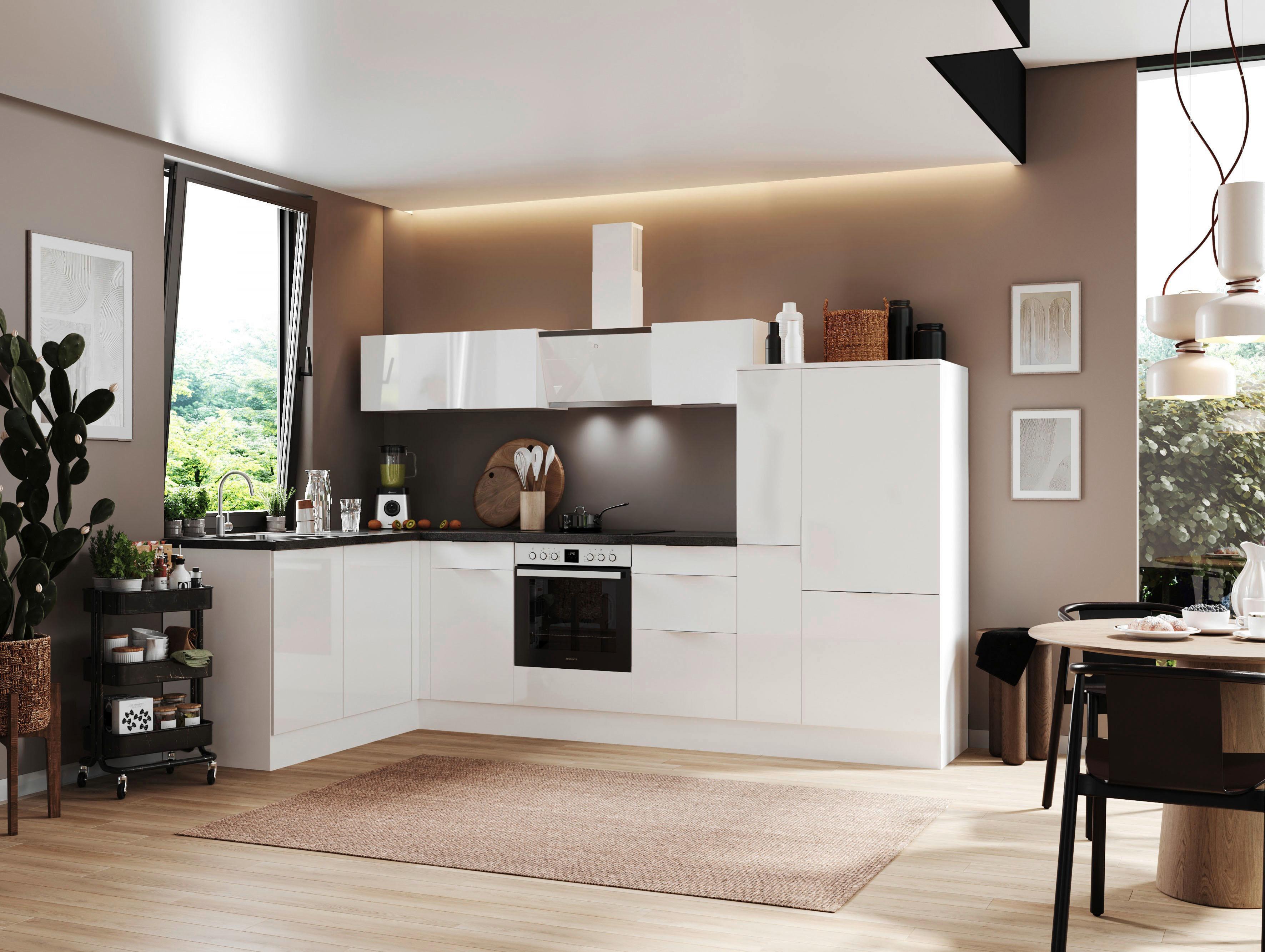 Eckküche Elisabeth Mit Geräten 175x310 Cm Weiß/granit Optik - Weiß Hochglanz/Weiß, LIFESTYLE, Holzwerkstoff (175/310cm) - Respekta