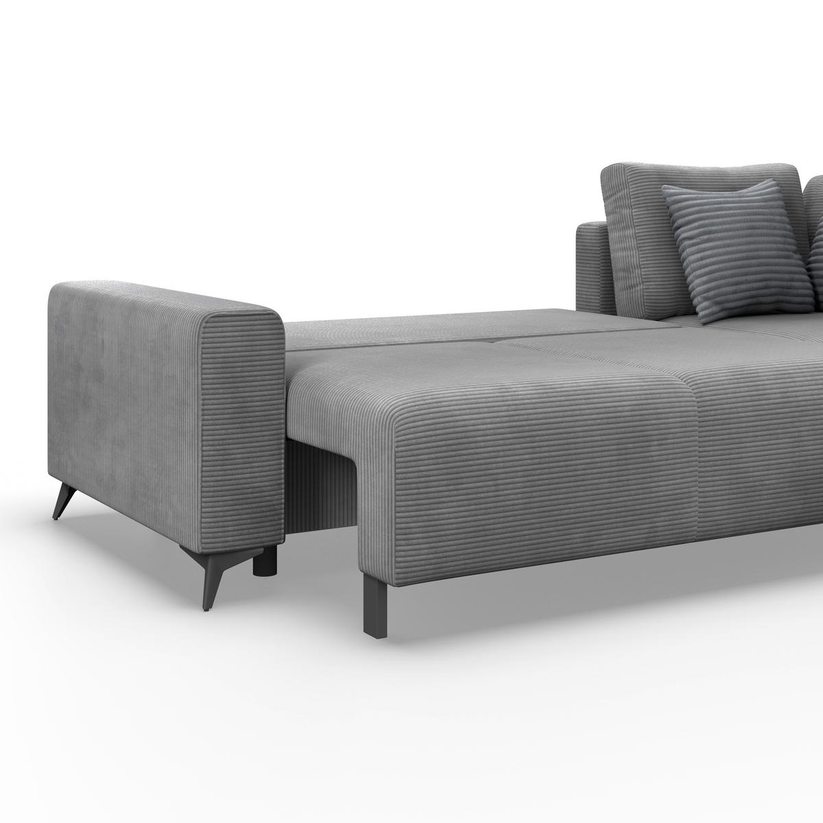Ecksofa Mit Schlaffunktion Lincoln Grau Cord 270x212 Cm - Schwarz/Grau, MODERN, Textil (270/212cm)