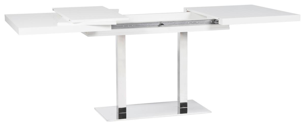 Kihúzható Étkezőasztal Quadrato - nemesacél/fehér, Modern, faalapú anyag/fém (120/80/75cm)