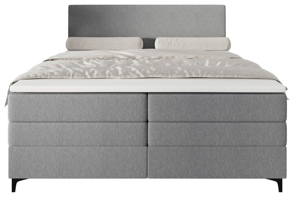 Boxspringbett mit Topper Taro grau, 160x200cm - Hellgrau/Schwarz, KONVENTIONELL, Textil/Metall (160/200cm)